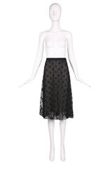 1995 A/H Chanel Black Knee-Length Silk, Lace & Tulle Floral Print A-Line Skirt