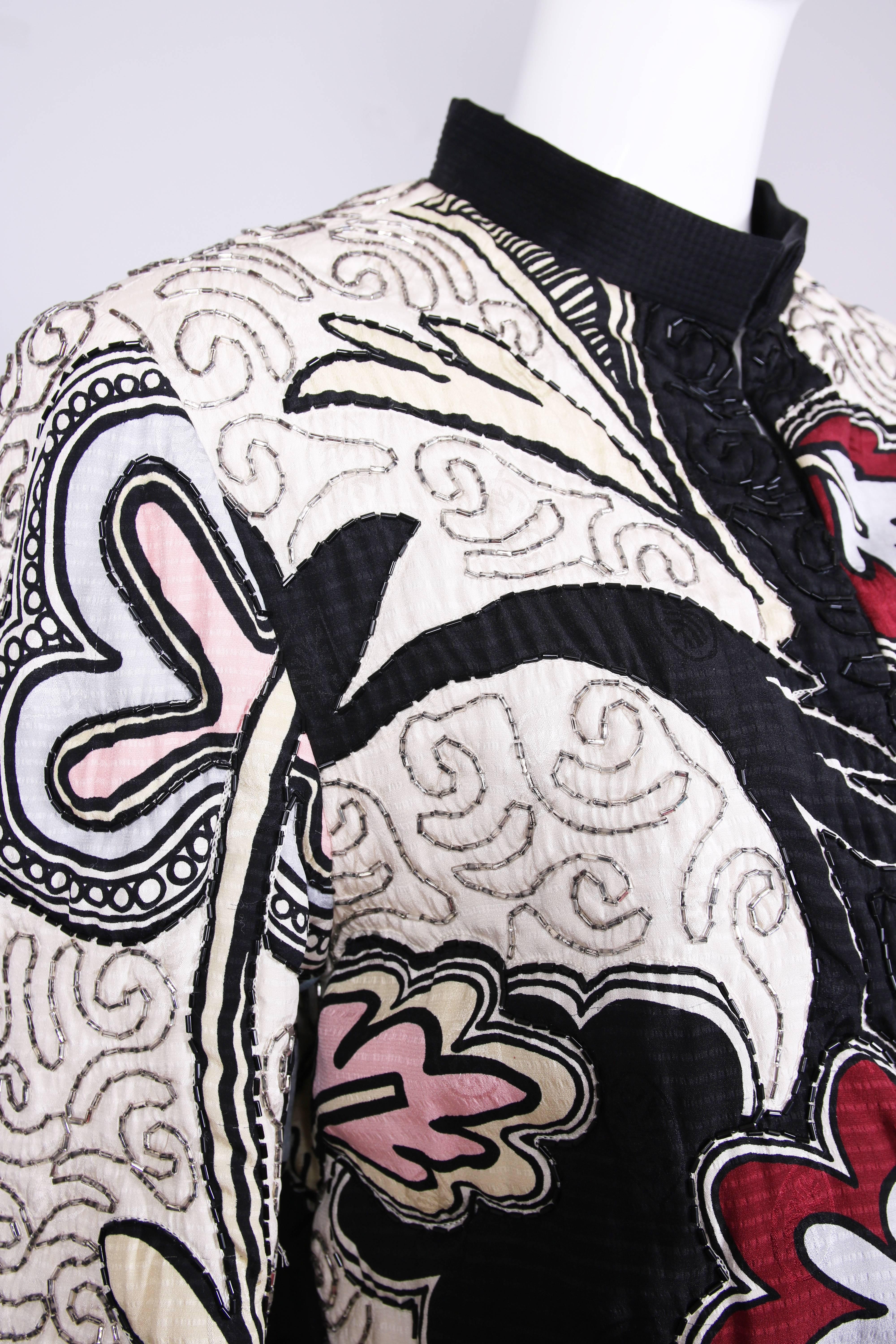 Michaele Vollbracht Silk Beaded Abstract Print Jacket 1