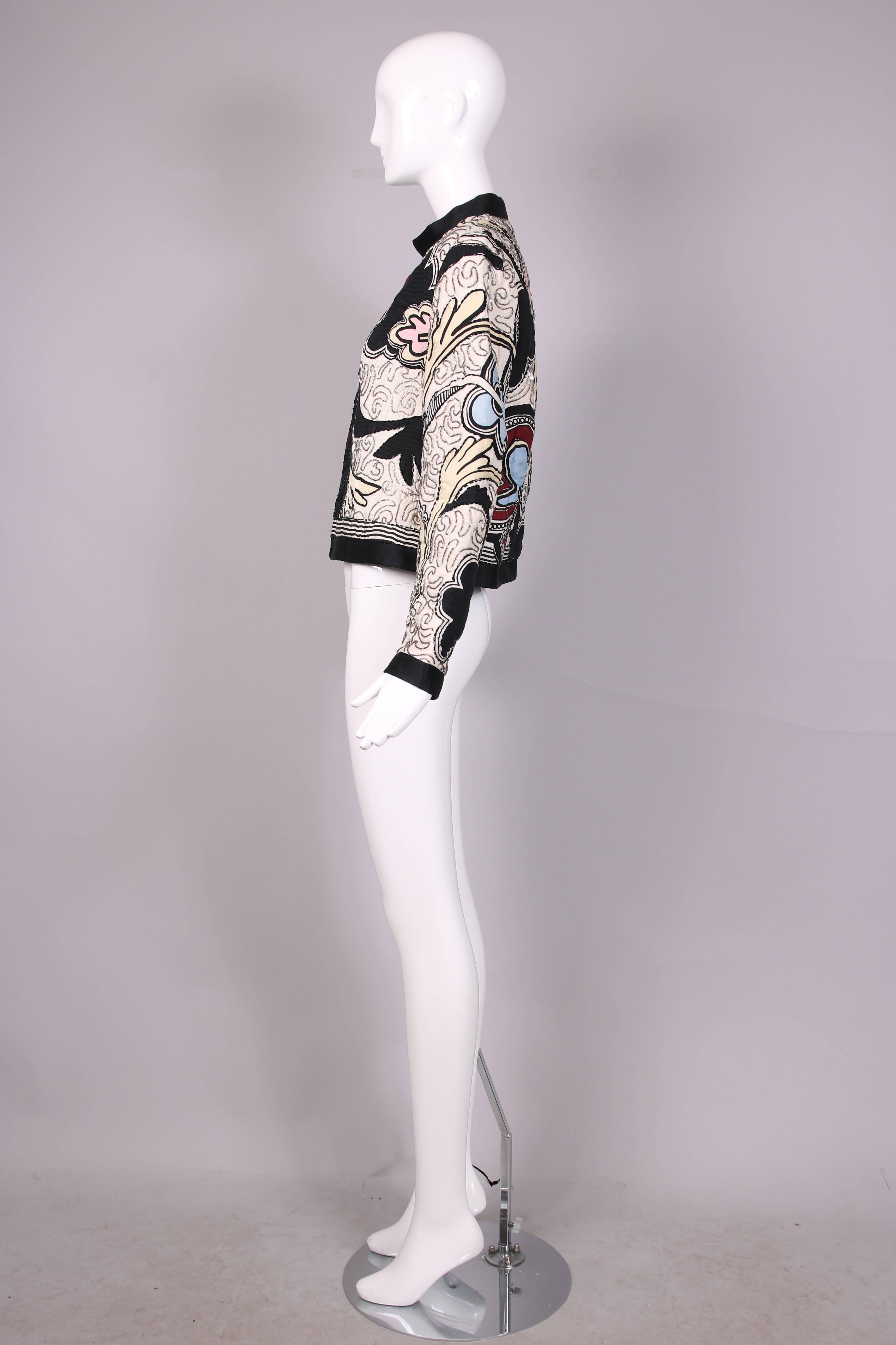 Michaele Vollbracht Silk Beaded Abstract Print Jacket In Excellent Condition In Studio City, CA