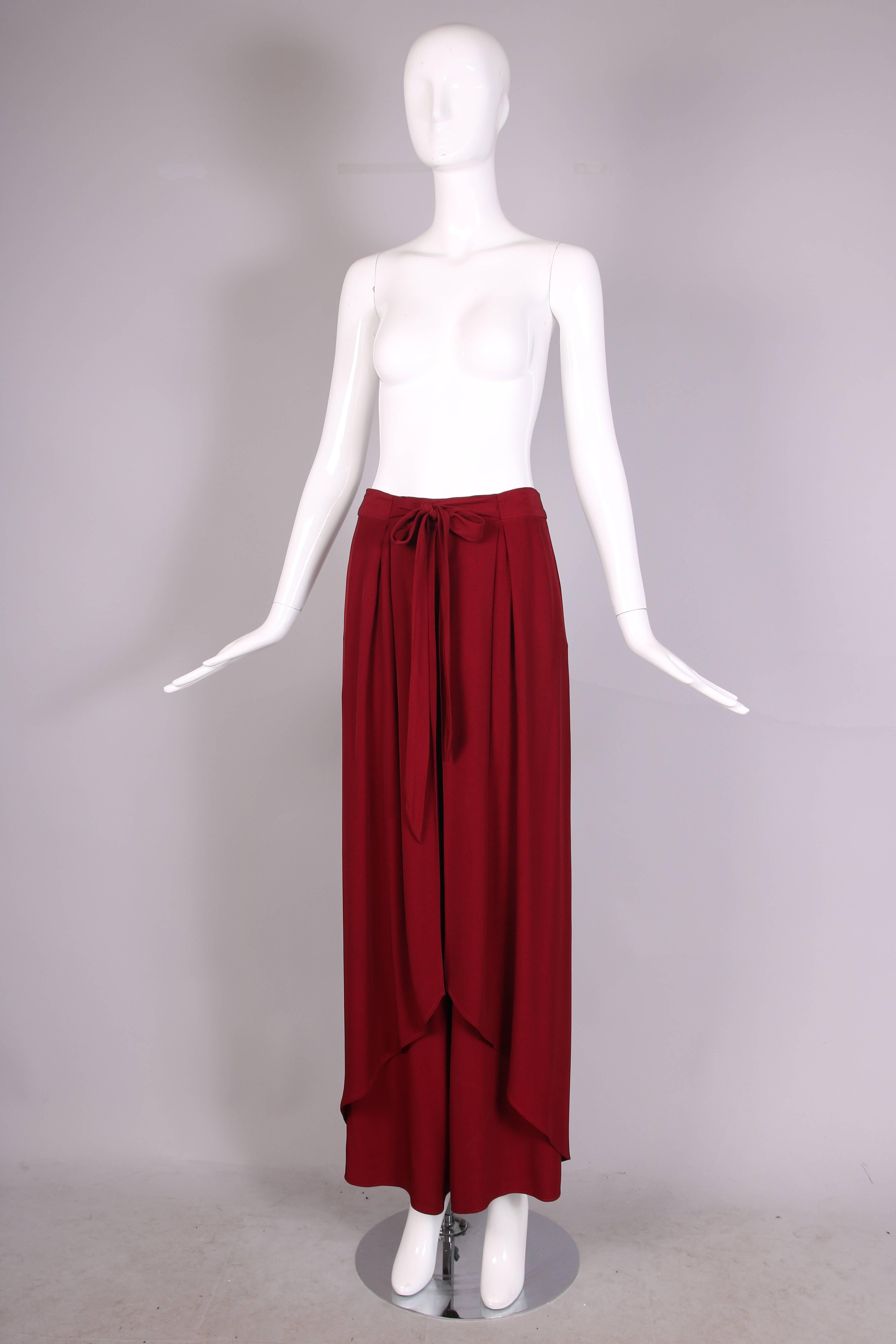 Christian Lacroix Burgundy High Waisted Wrap Palazzo Pants w/Waist Ties In Excellent Condition In Studio City, CA
