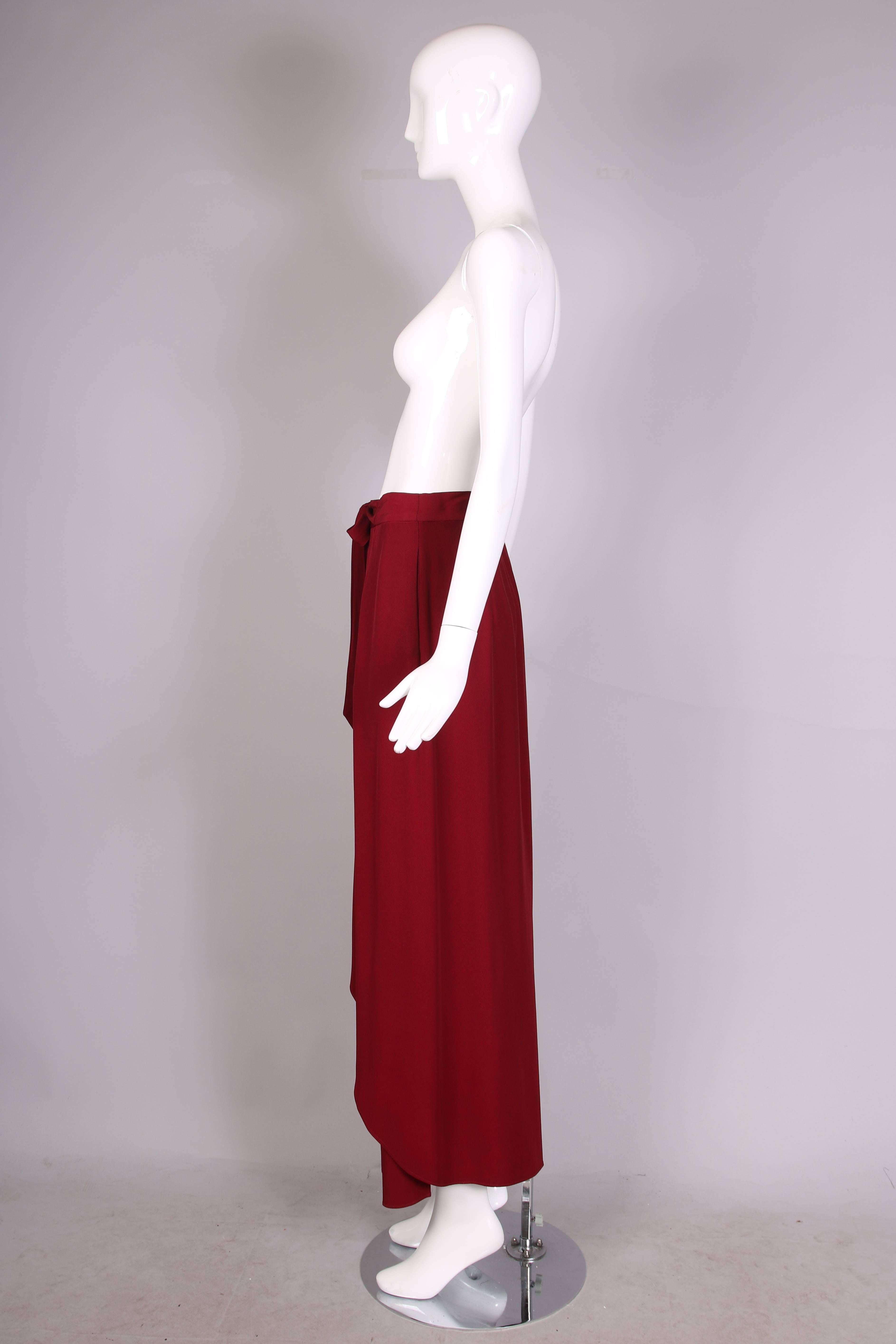 Women's Christian Lacroix Burgundy High Waisted Wrap Palazzo Pants w/Waist Ties