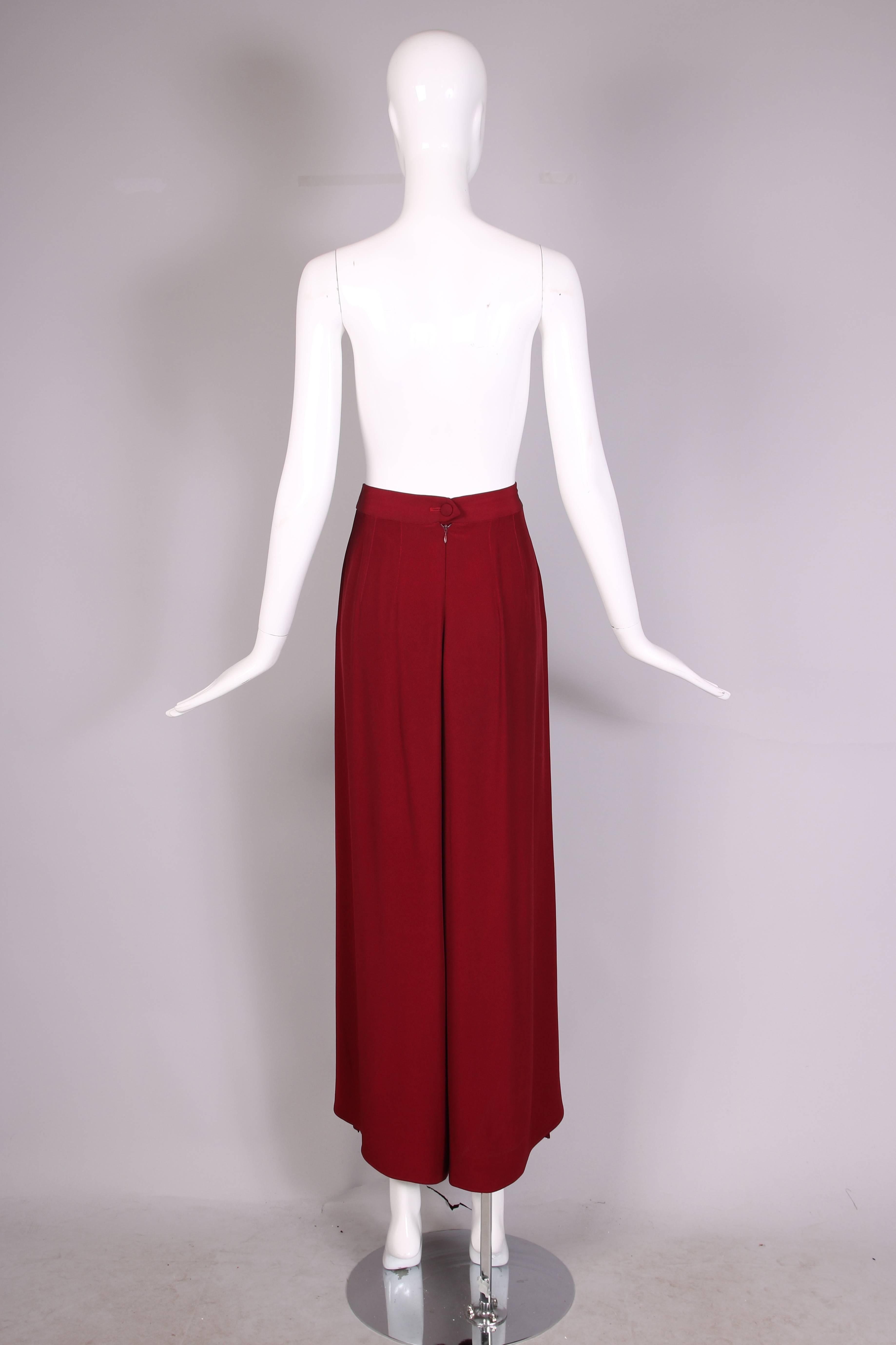 Christian Lacroix Burgundy High Waisted Wrap Palazzo Pants w/Waist Ties 1