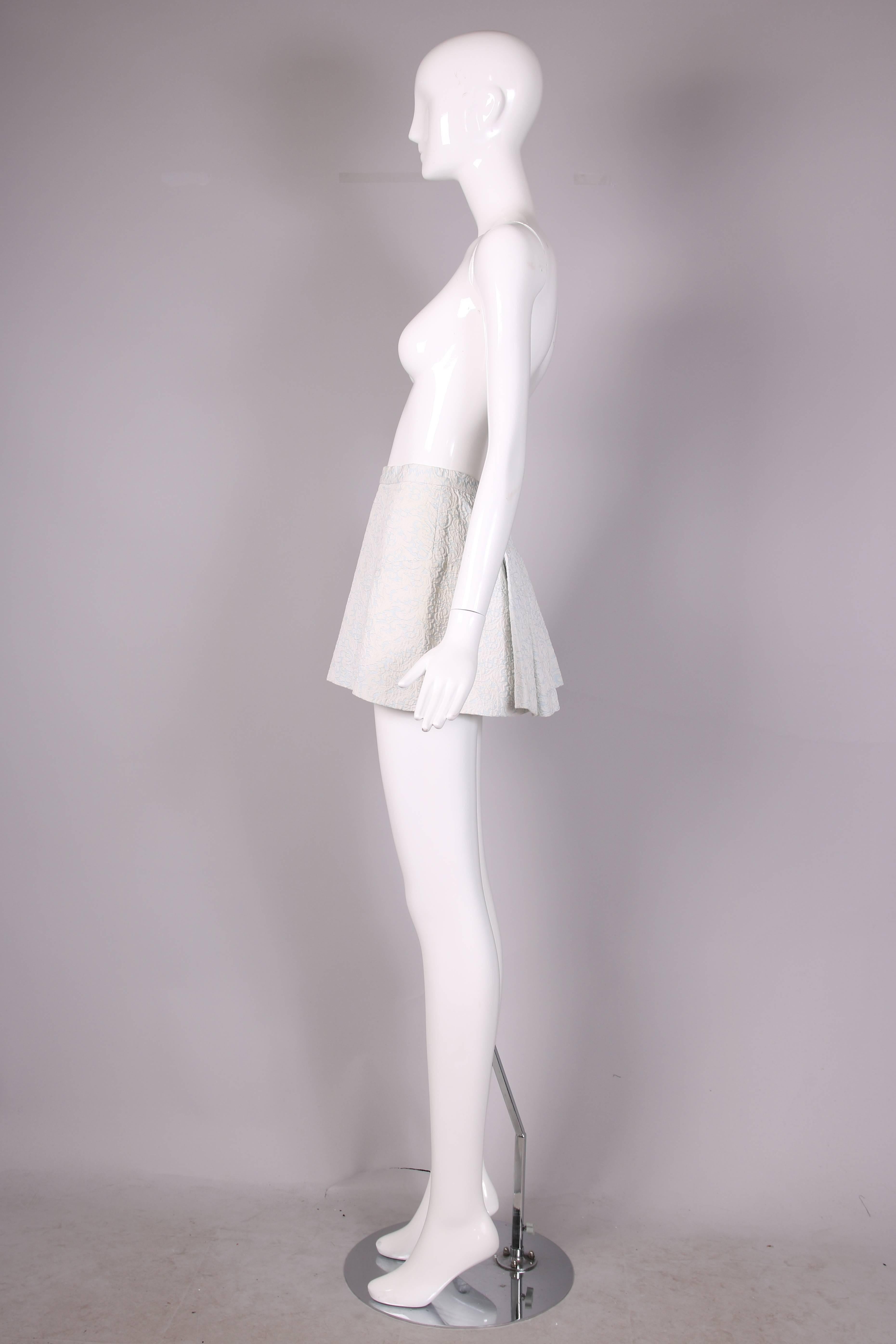Gray Vivienne Westwood Blue & White Jacquard Mini Skirt W/Bustle Back Ca. 1998 For Sale
