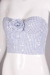 1995 Chanel Blue & White Gingham Bustier W/Sequins & Detachable Camellia Pin