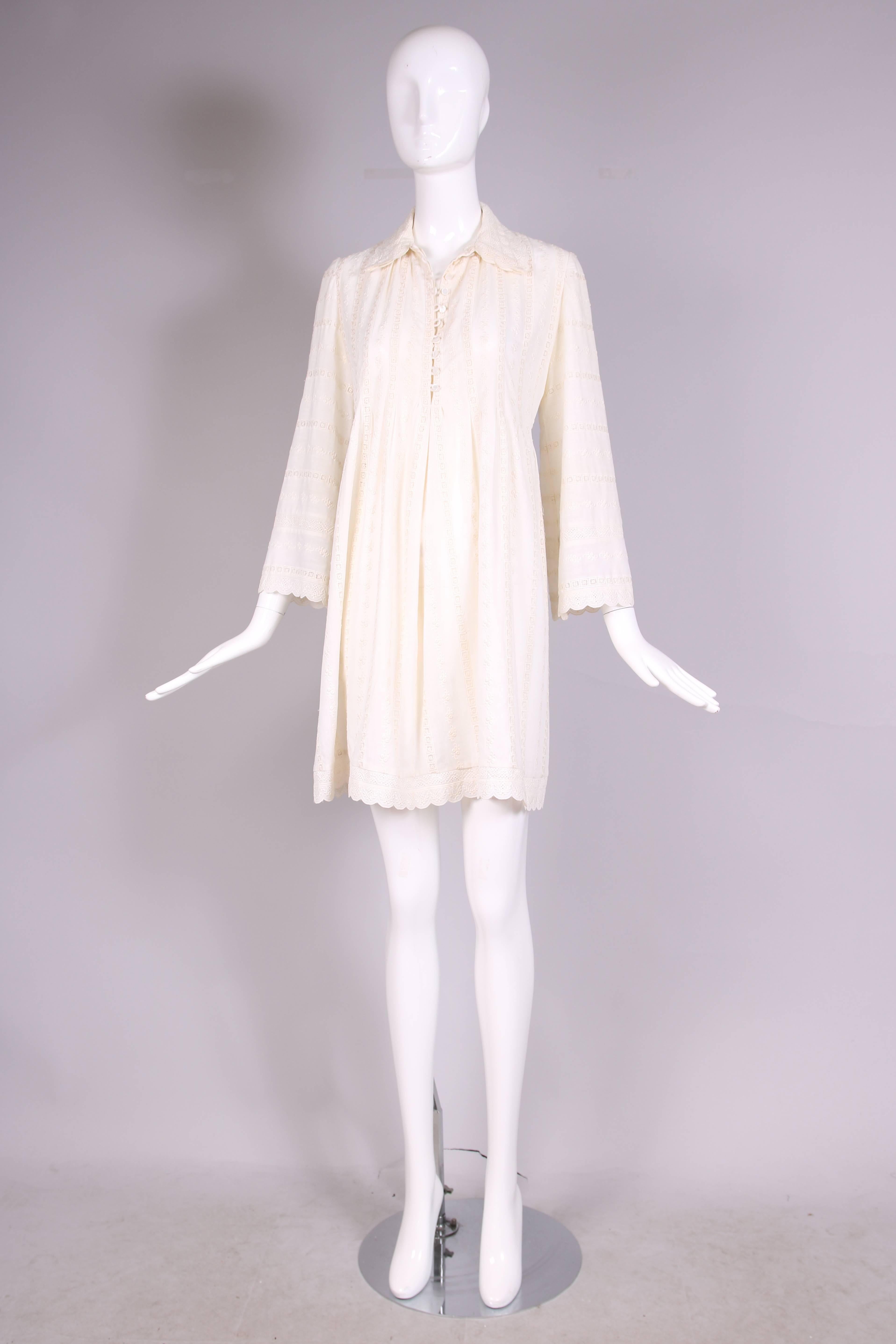 Gray Vintage Giorgio Sant'Angelo Creme Cotton Broderie Anglaise Babydoll Dress