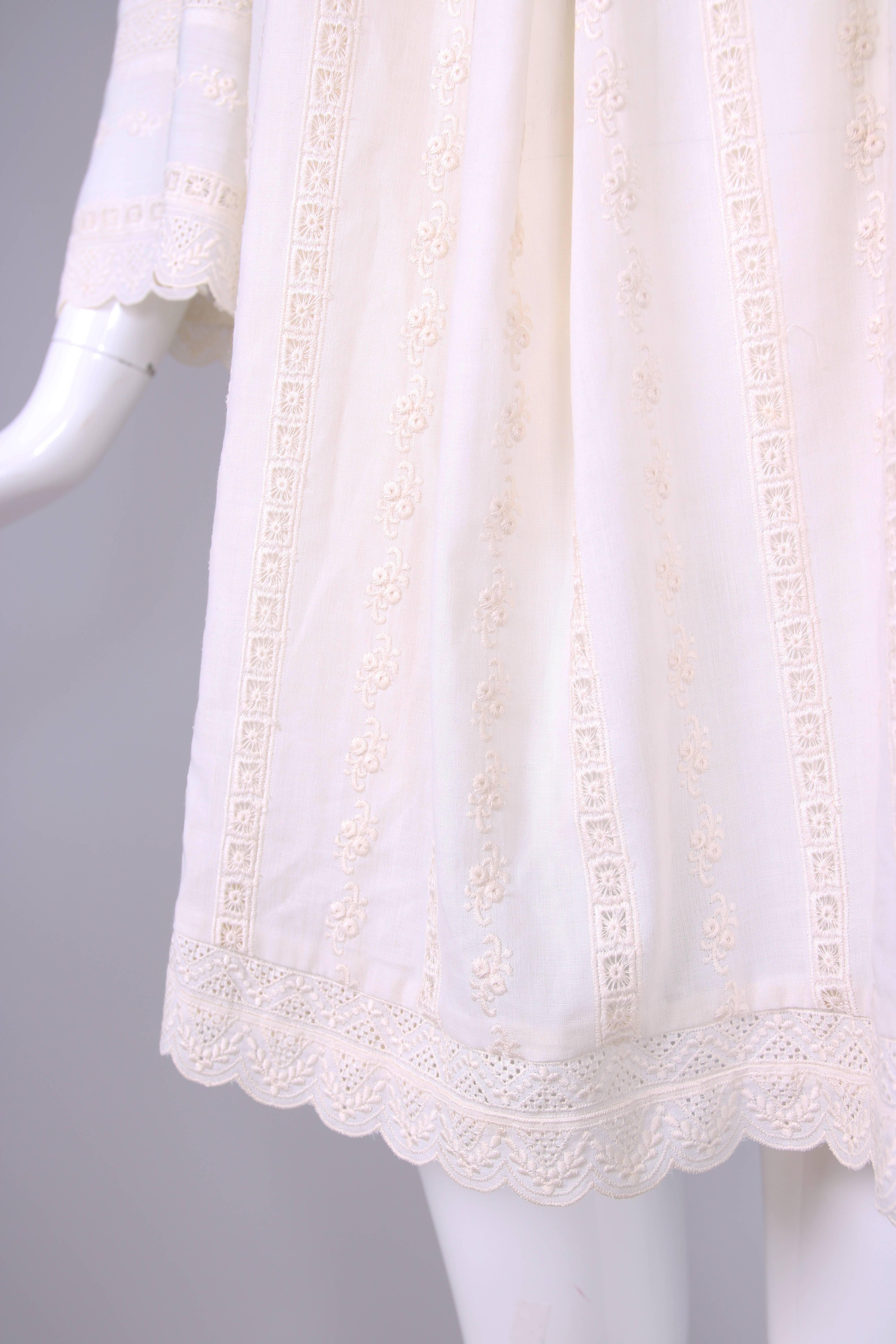 Vintage Giorgio Sant'Angelo Creme Cotton Broderie Anglaise Babydoll Dress 2