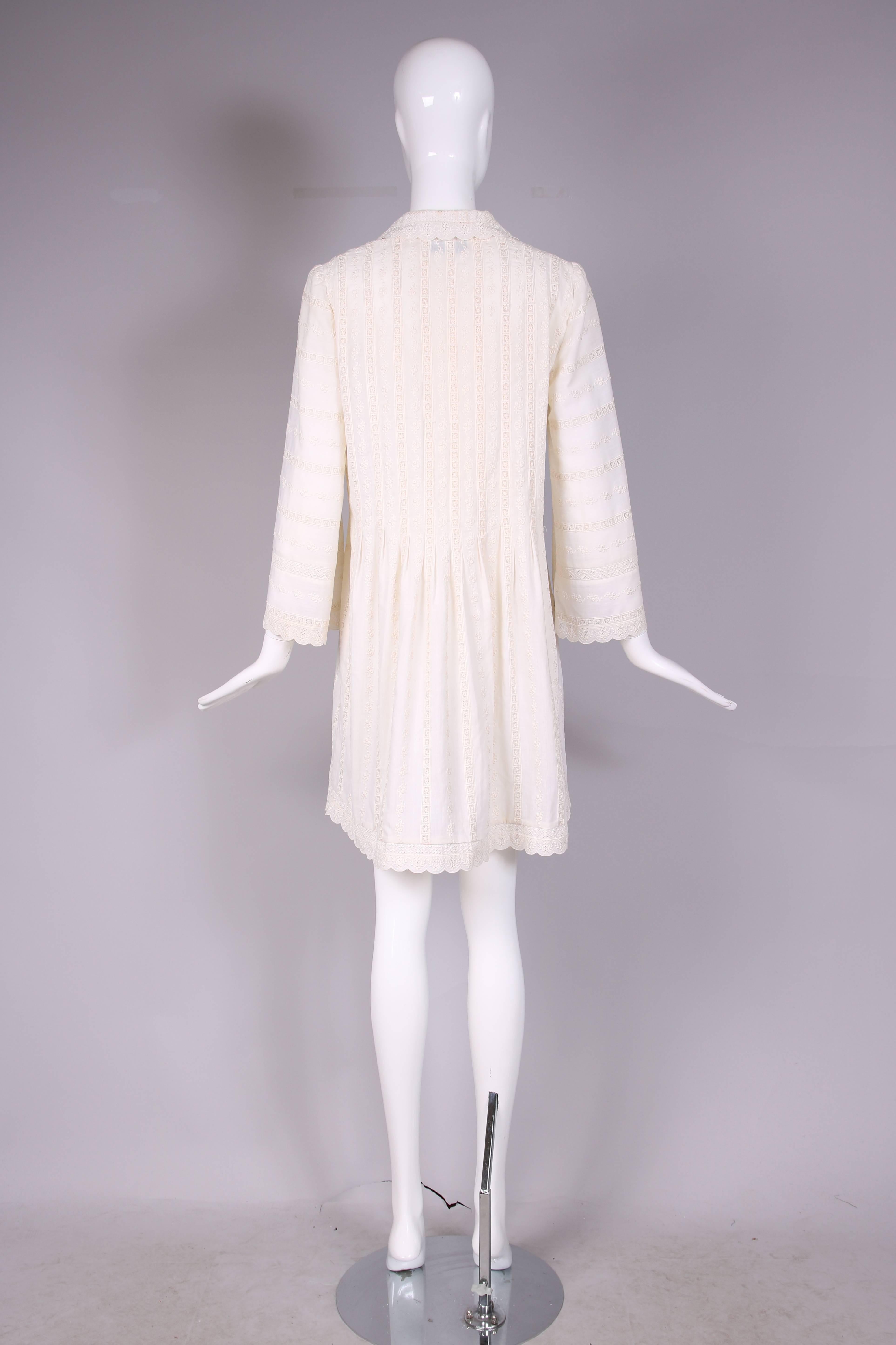 Women's Vintage Giorgio Sant'Angelo Creme Cotton Broderie Anglaise Babydoll Dress