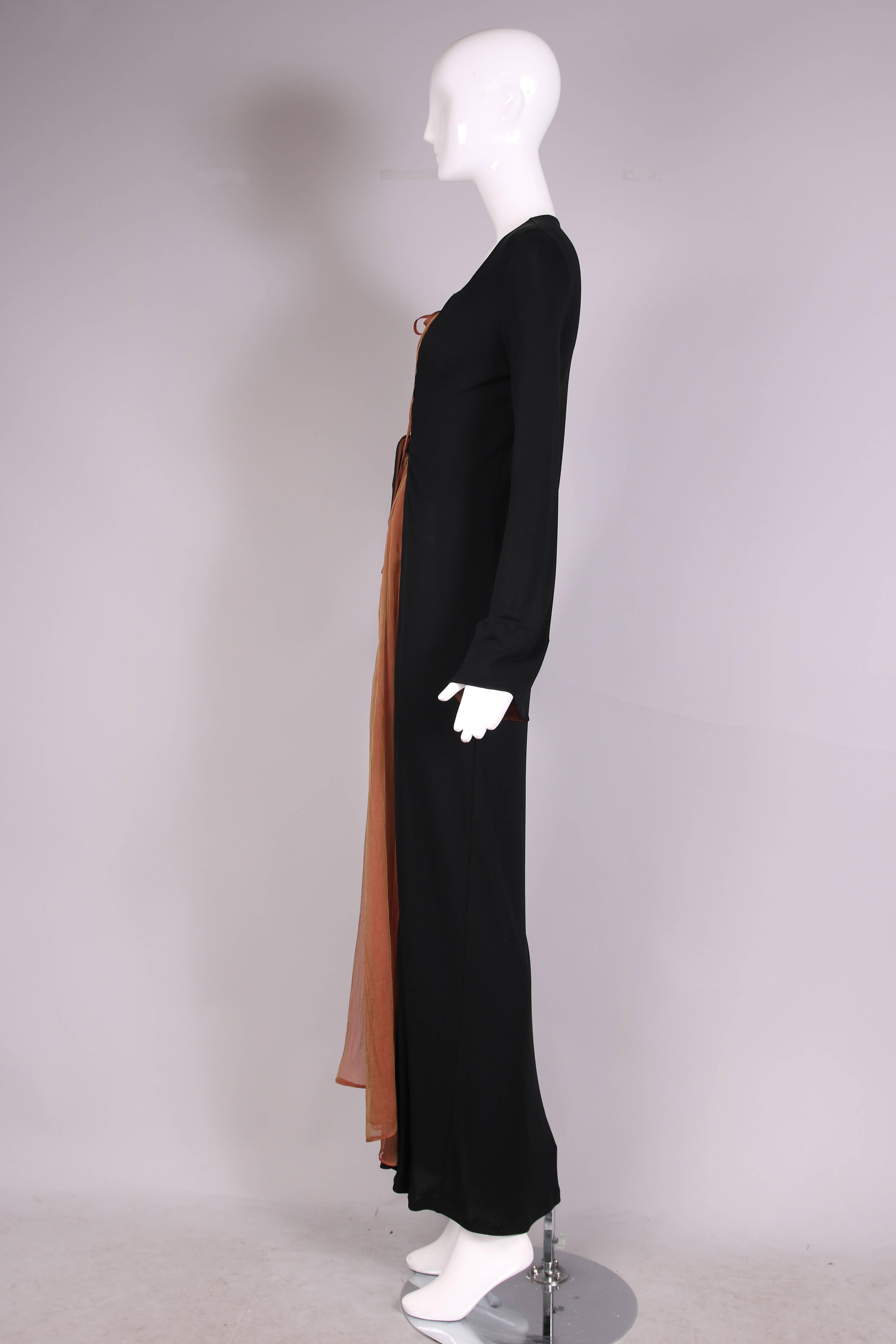 Women's Jean-Paul Gaultier Black Maxi Dress W/Chiffon Inset & Bell Sleeves