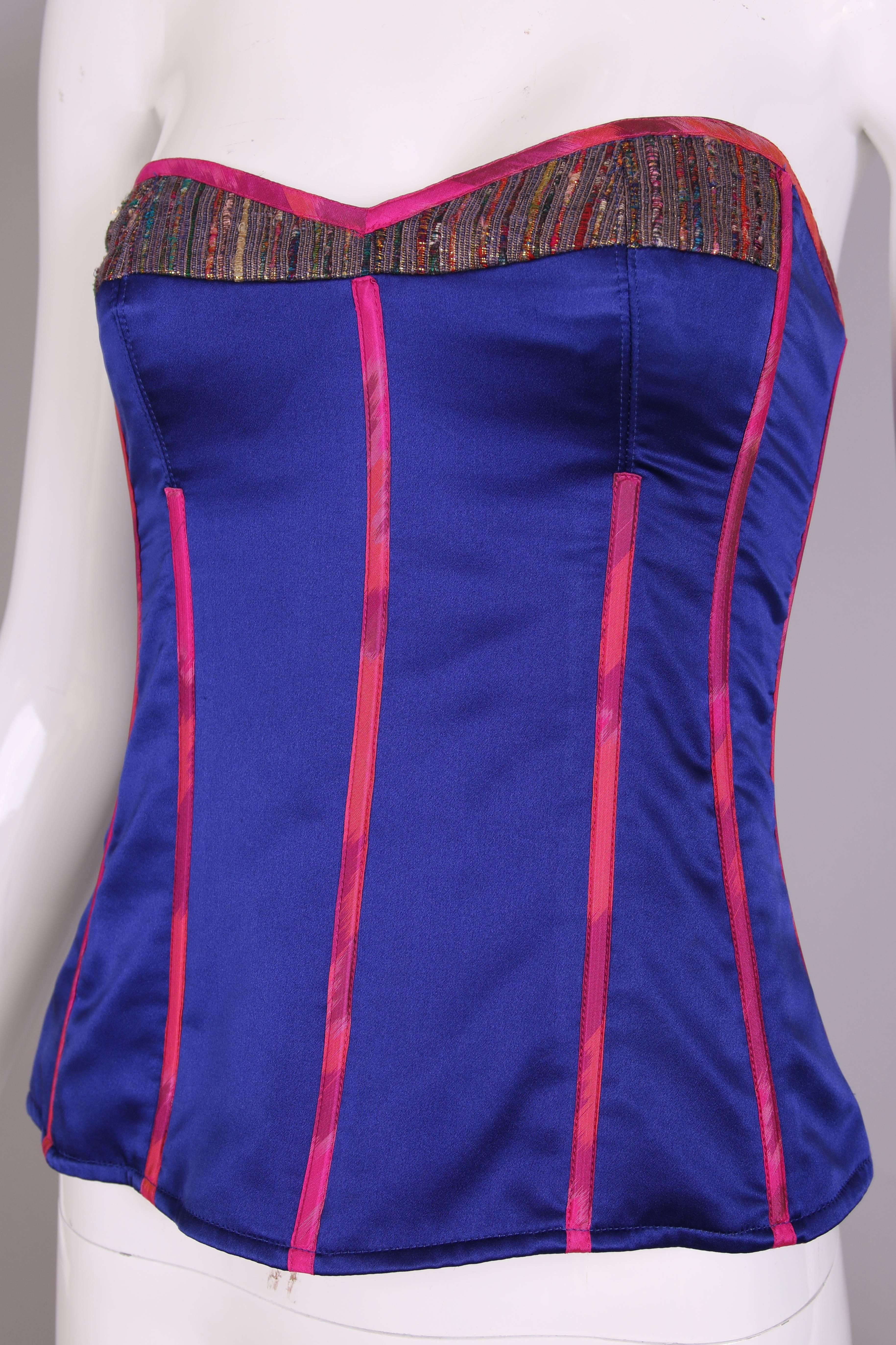 Tracy Feith Purple Silk Bustier W/Hot Pink Trim & Metallic Inset In Excellent Condition For Sale In Studio City, CA