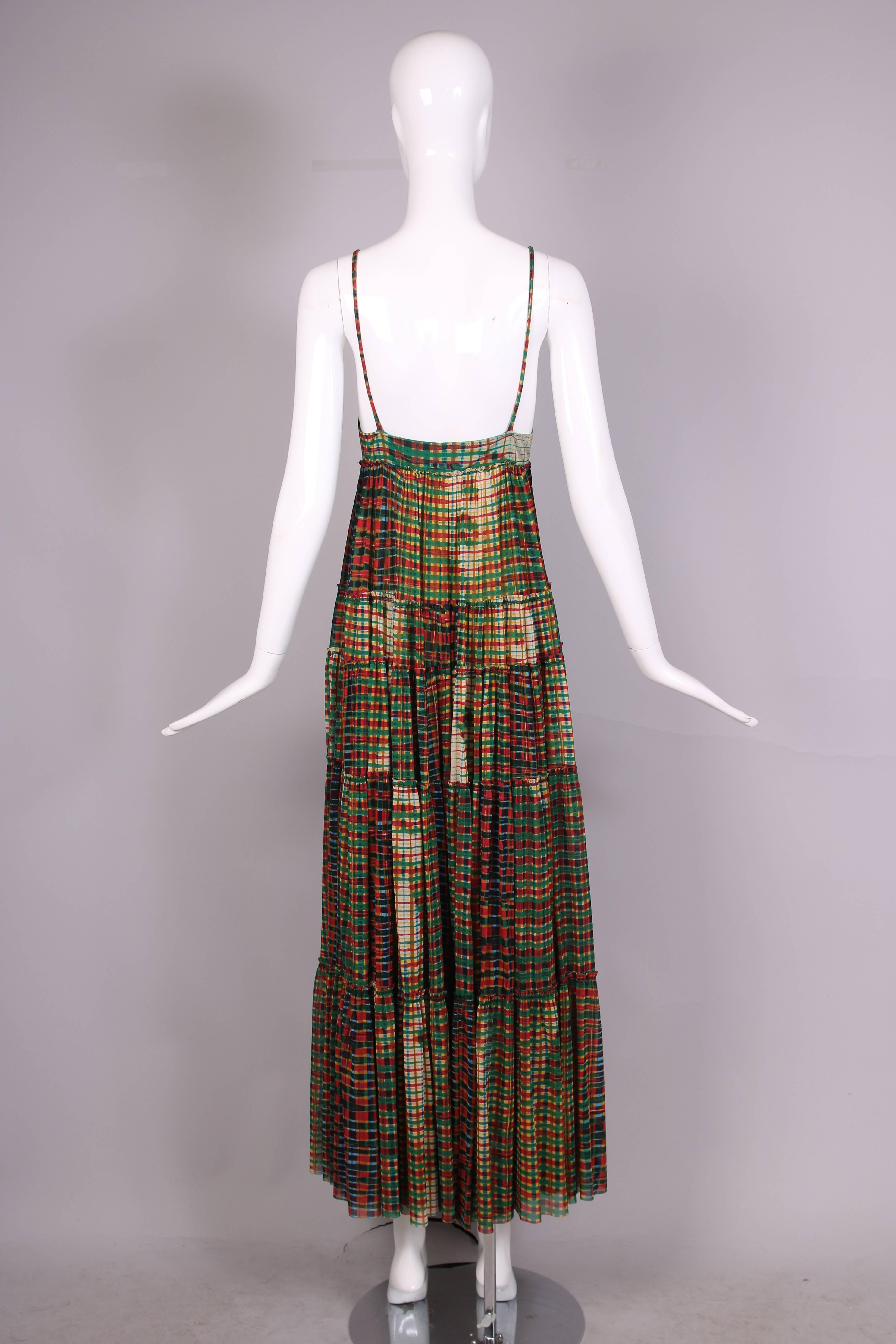Jean-Paul Gaultier Mesh Plaid Multi-Tiered Maxi Dress W/Digital Face Print In Excellent Condition In Studio City, CA