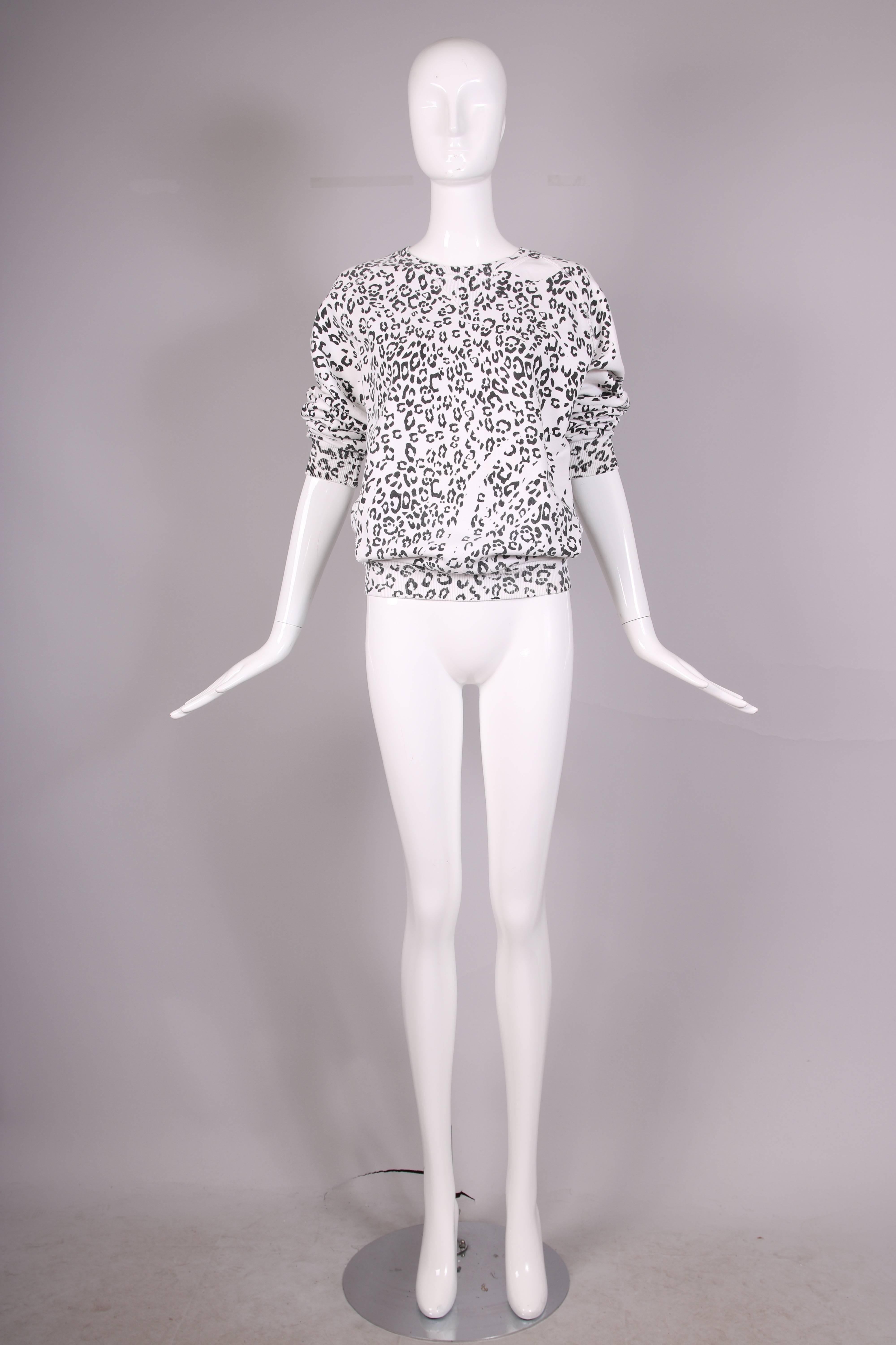 Pierre Balmain Black & White Leopard Print Long Sleeved Scooped Neck Sweatshirt In Excellent Condition In Studio City, CA