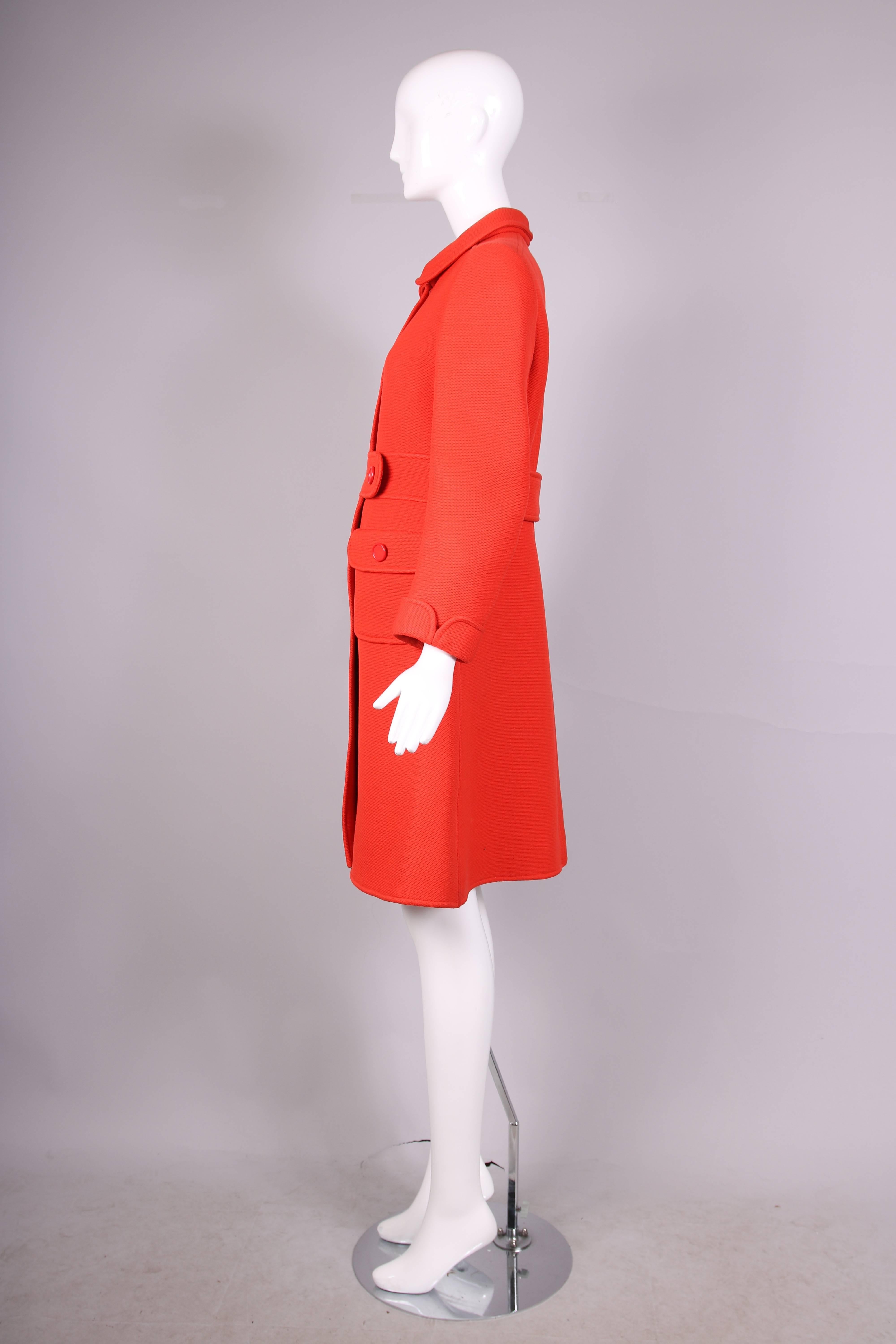 Red 1960's Courreges Haute Couture Orange Wool A-line Mod Coat
