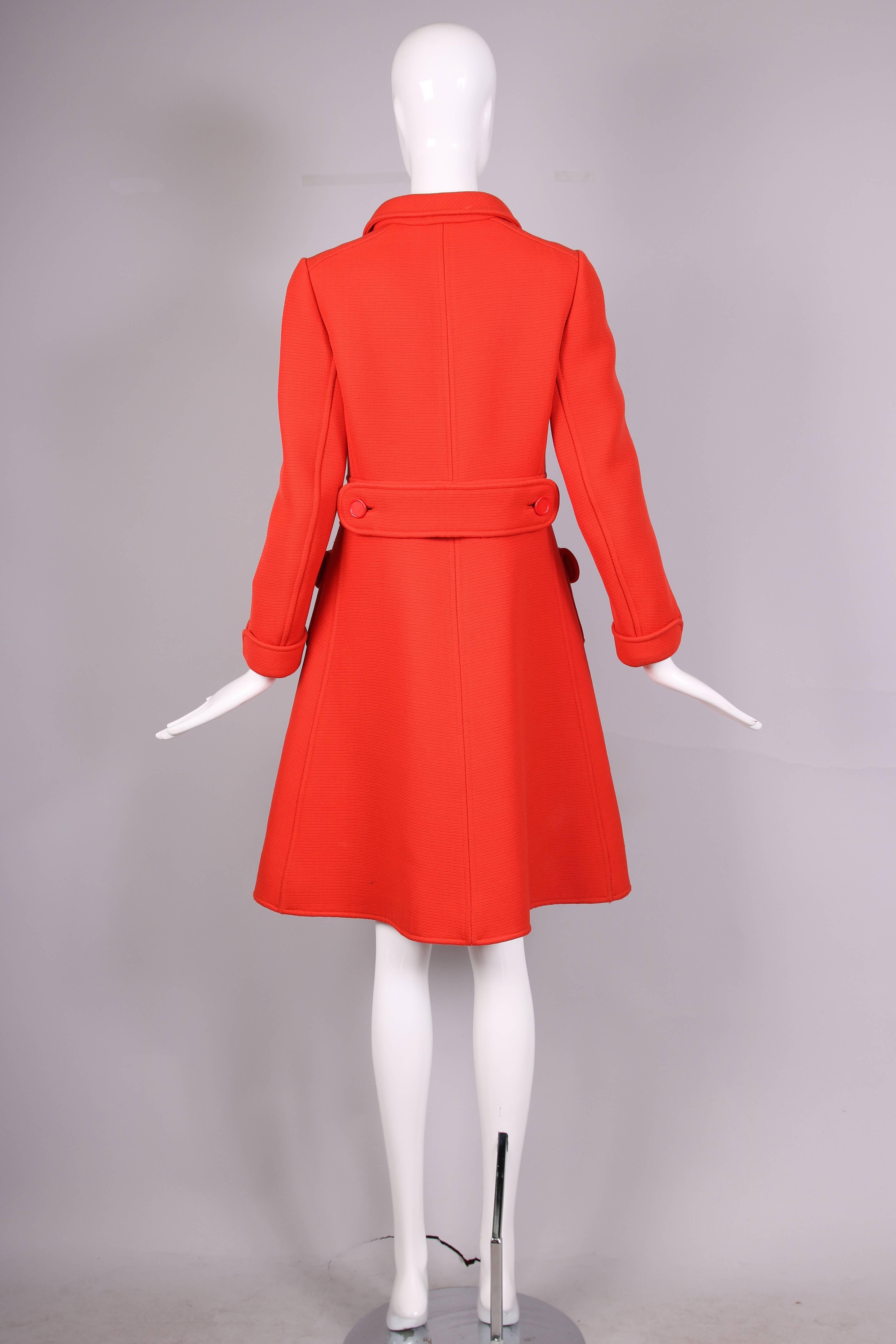 1960's Courreges Haute Couture Orange Wool A-line Mod Coat In Excellent Condition In Studio City, CA