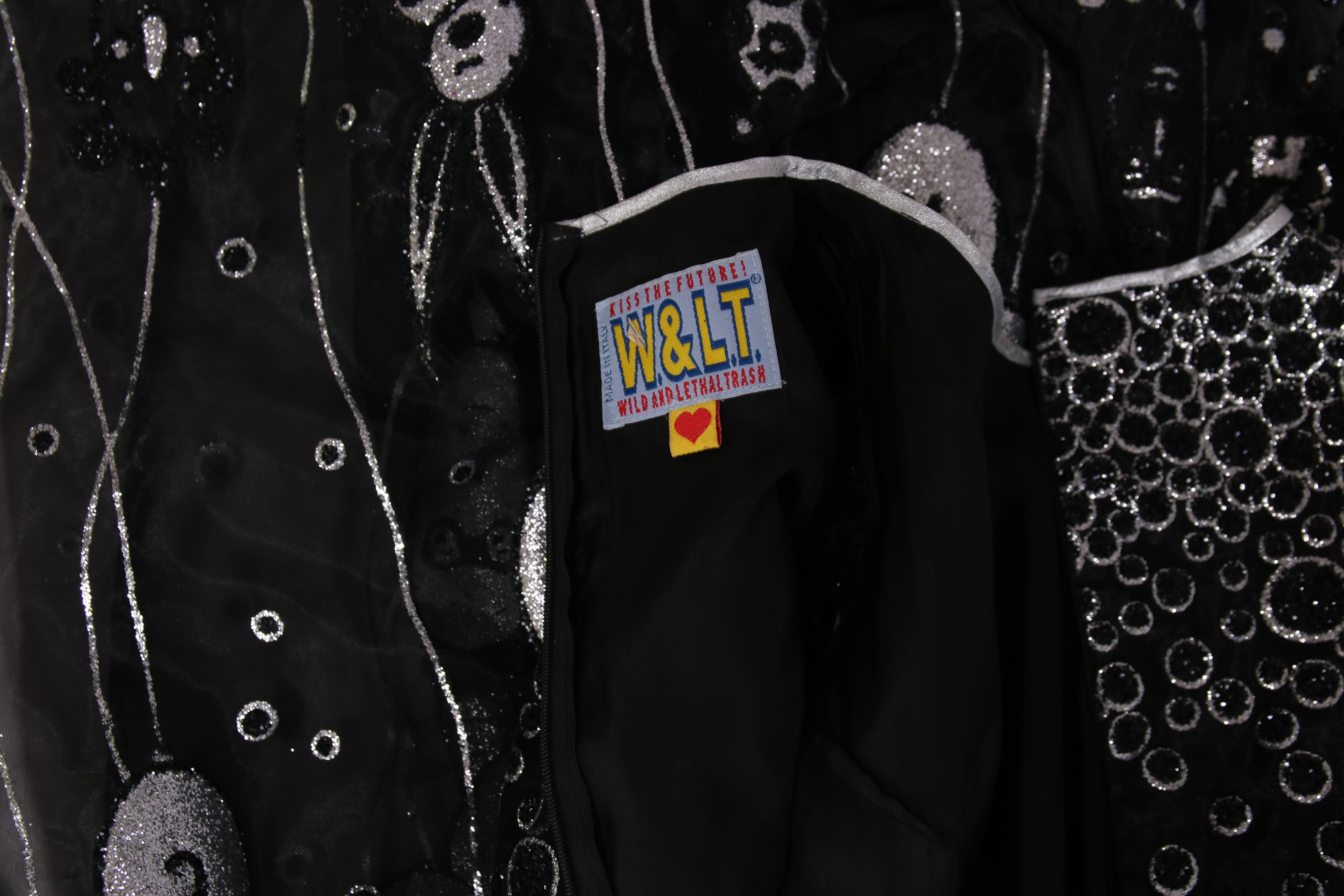 Walter Van Beirendonck Wild & Lethal Trash Label Black Organza Gown W/Glitter In Excellent Condition In Studio City, CA