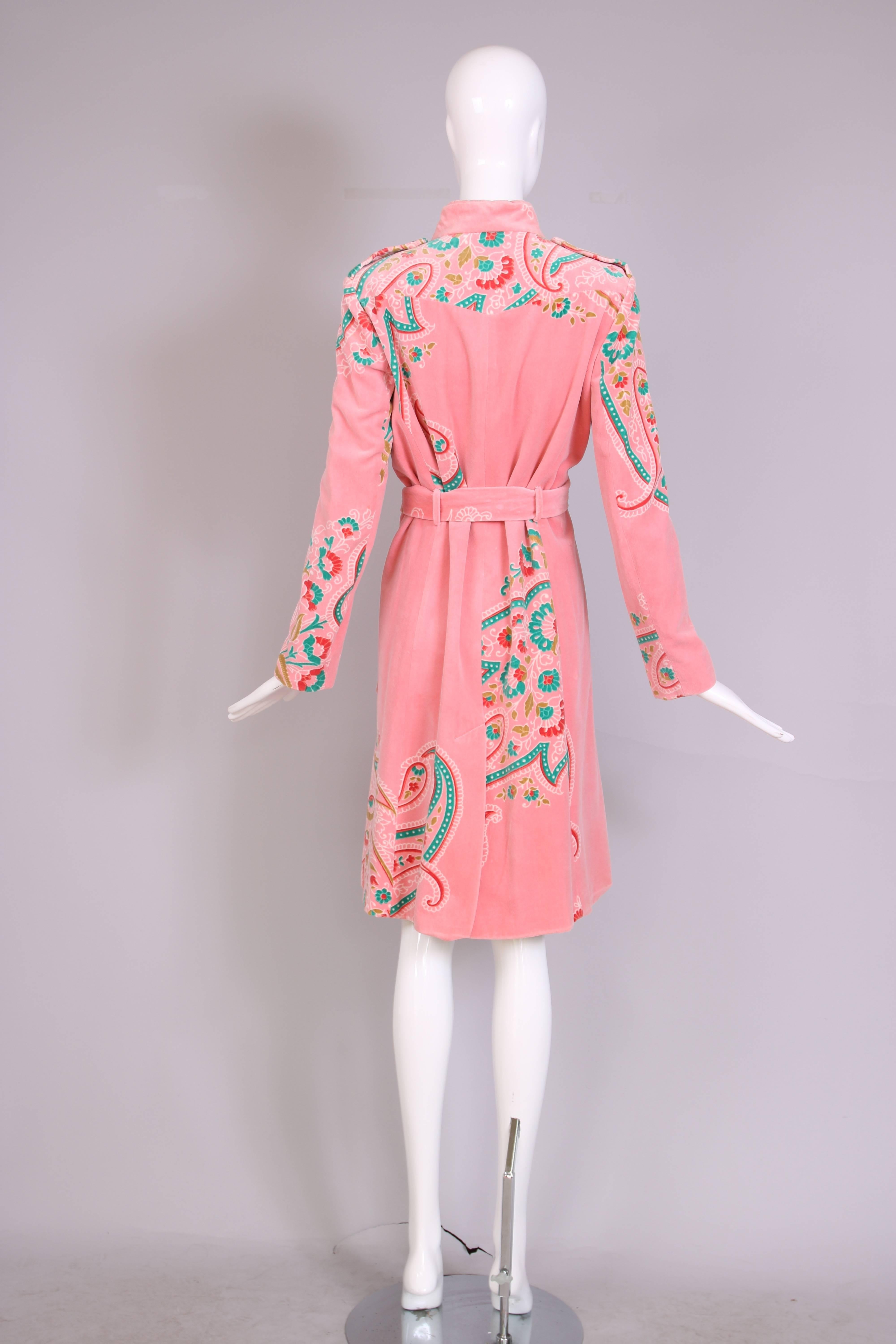 Women's Matthew Williamson Pink Velvet Belted Coat w/Floral Print