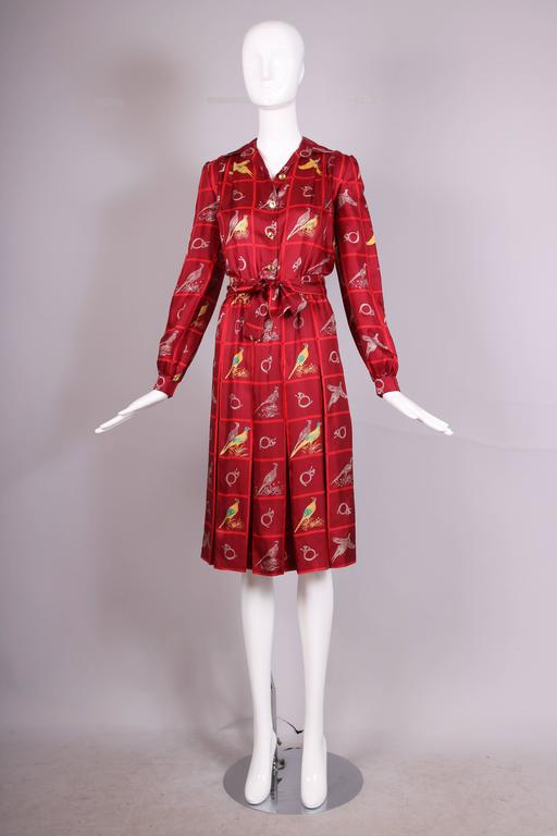 vintage gucci burgundy silk pleated dress w pheasant and horn print for sale at 1stdibs vintage gucci burgundy silk pleated dress w pheasant and horn print for sale at 1stdibs