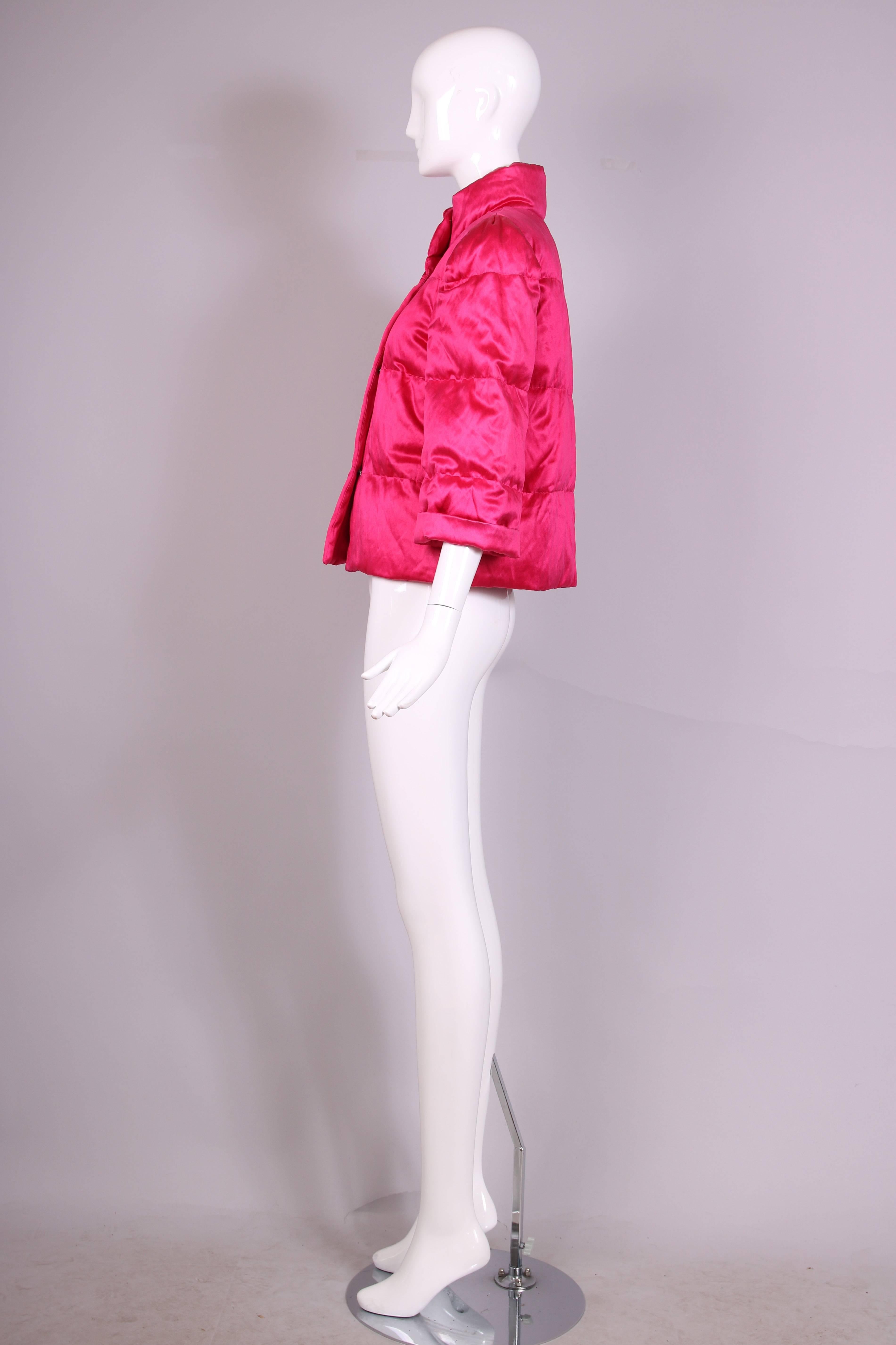 Dries Van Noten Hot Pink Silk Puffer Jacket In Excellent Condition In Studio City, CA