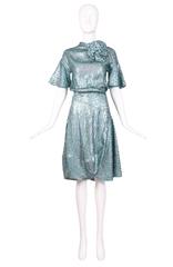 Marc Jacobs Blue Sequin Asymmetric Knee-Length Open Back Dress W/Sequin Flower