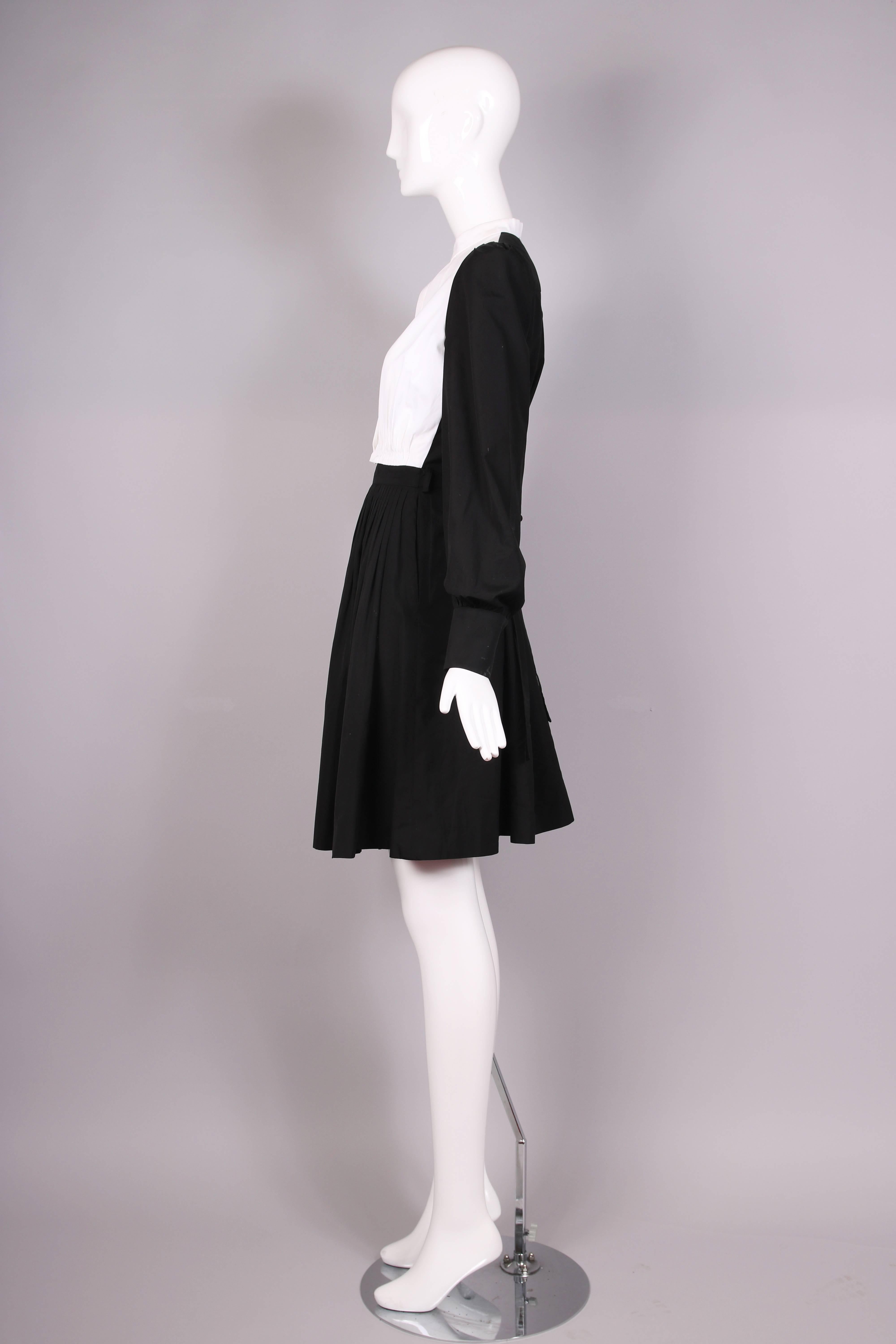 Yves Saint Laurent YSL Black & White Color Block Cotton Day Dress In Excellent Condition In Studio City, CA