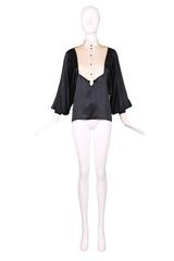 Vintage Black & White Silk Tuxedo Blouse Top Shirt