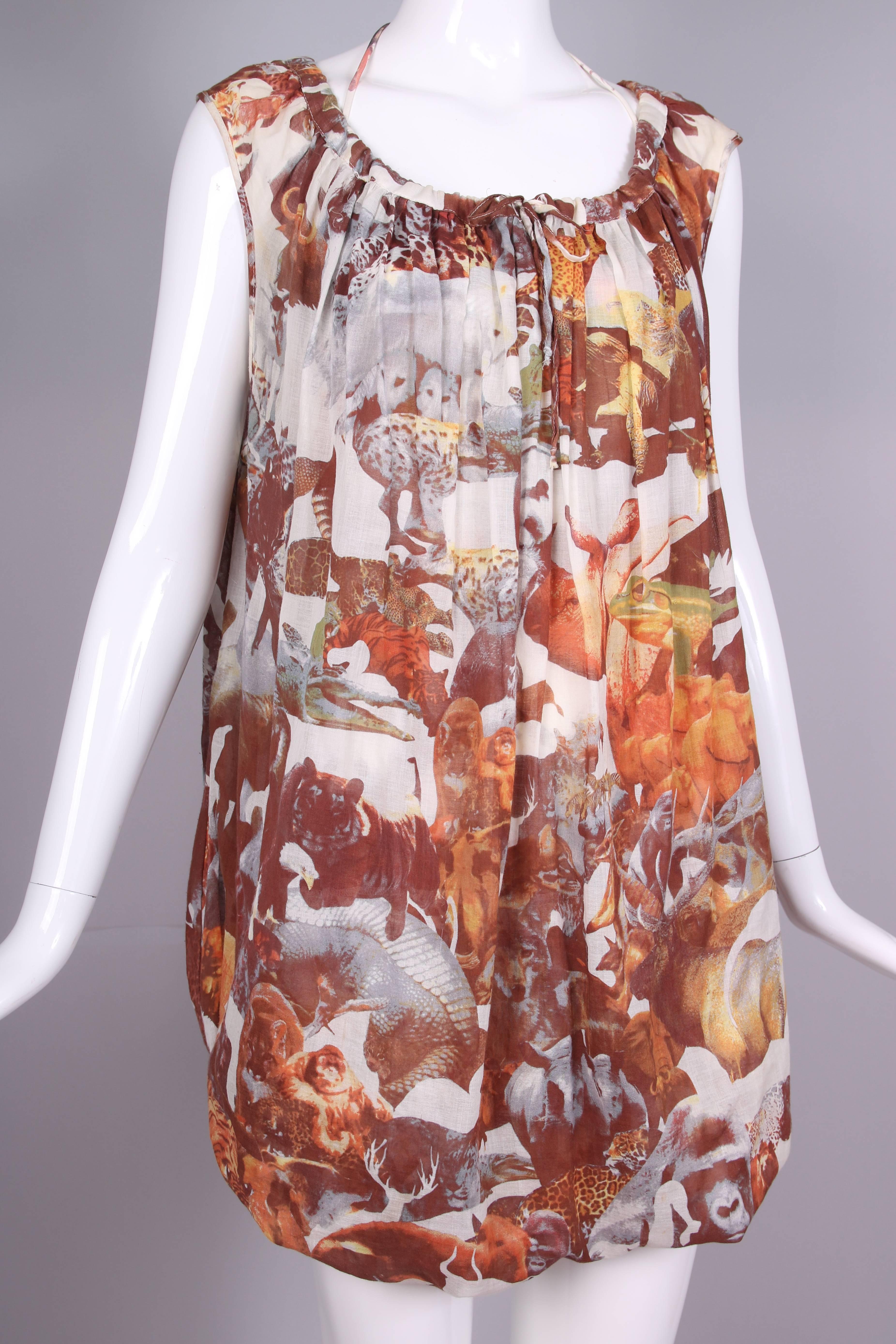 Hussein Chalayan Cotton Jungle Print Sleeveless Summer Dress In Excellent Condition For Sale In Studio City, CA