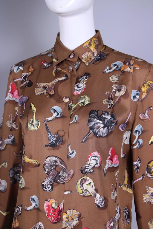 Vintage Hermes Light Brown Champignons Silk Shirt Blouse W/Mushroom ...