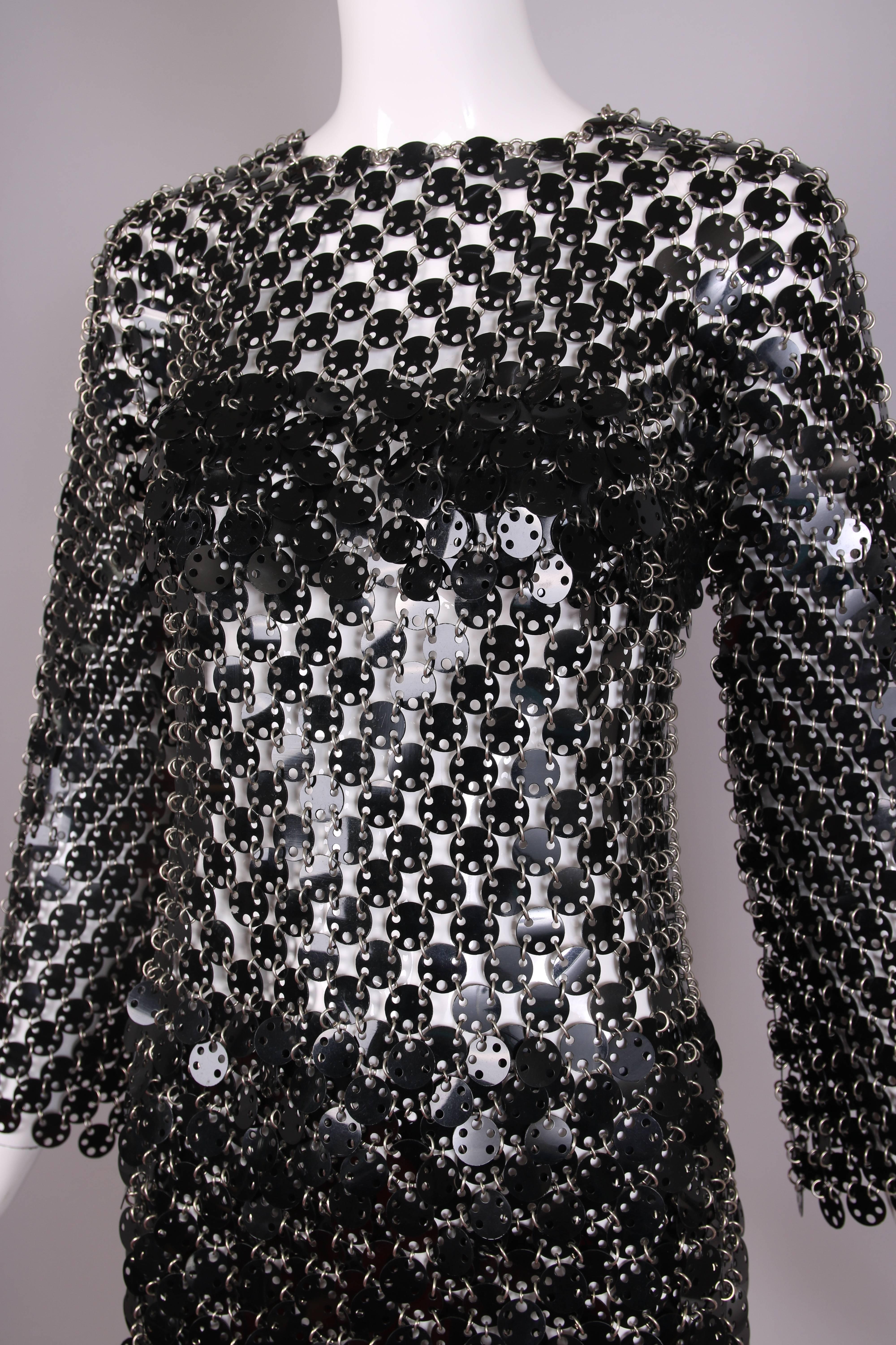 1969 Paco Rabanne Black Rhodoid Disc Mini Dress In Excellent Condition In Studio City, CA