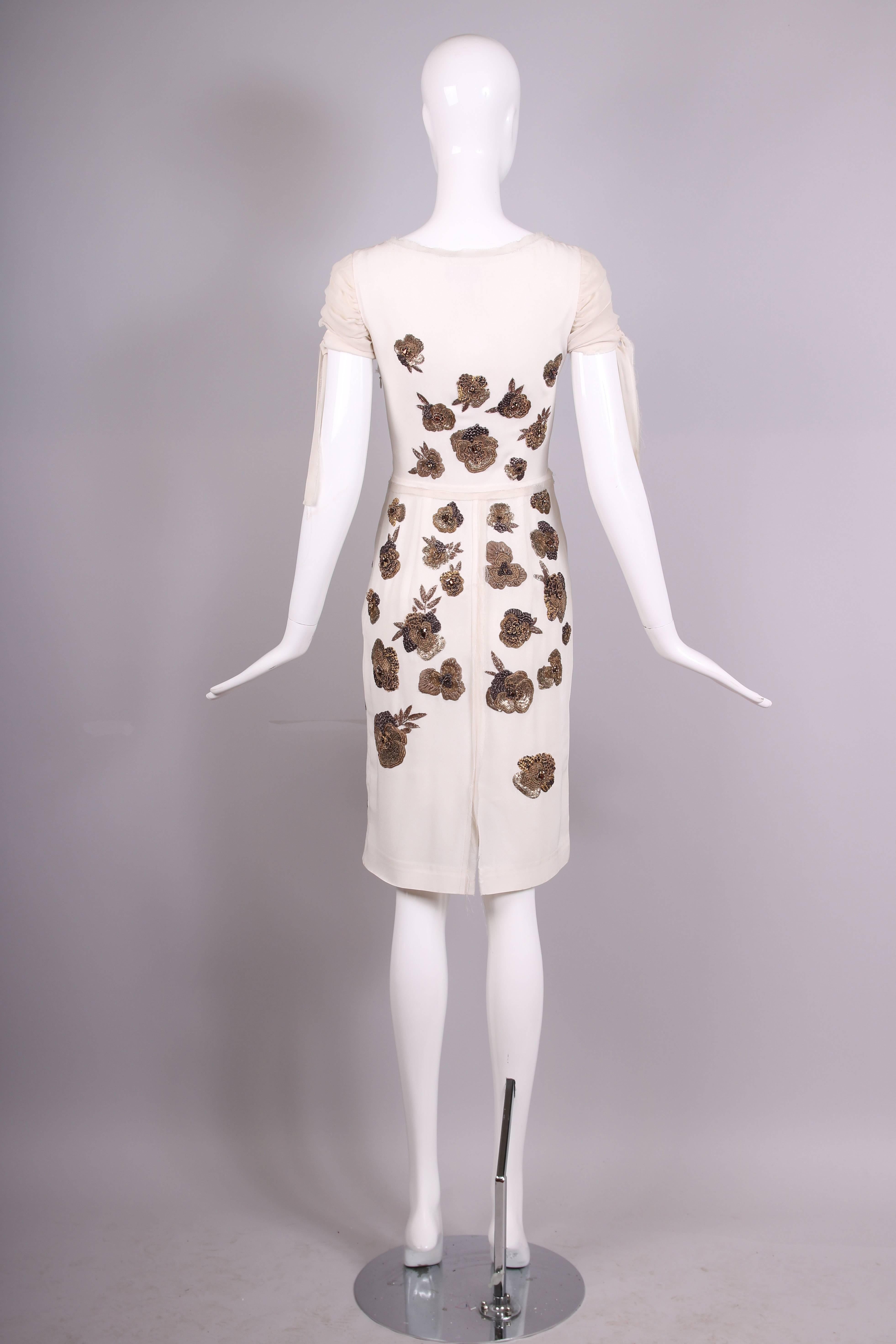 Women's Dice Kayek White Silk Dress w/Floral Beaded Design
