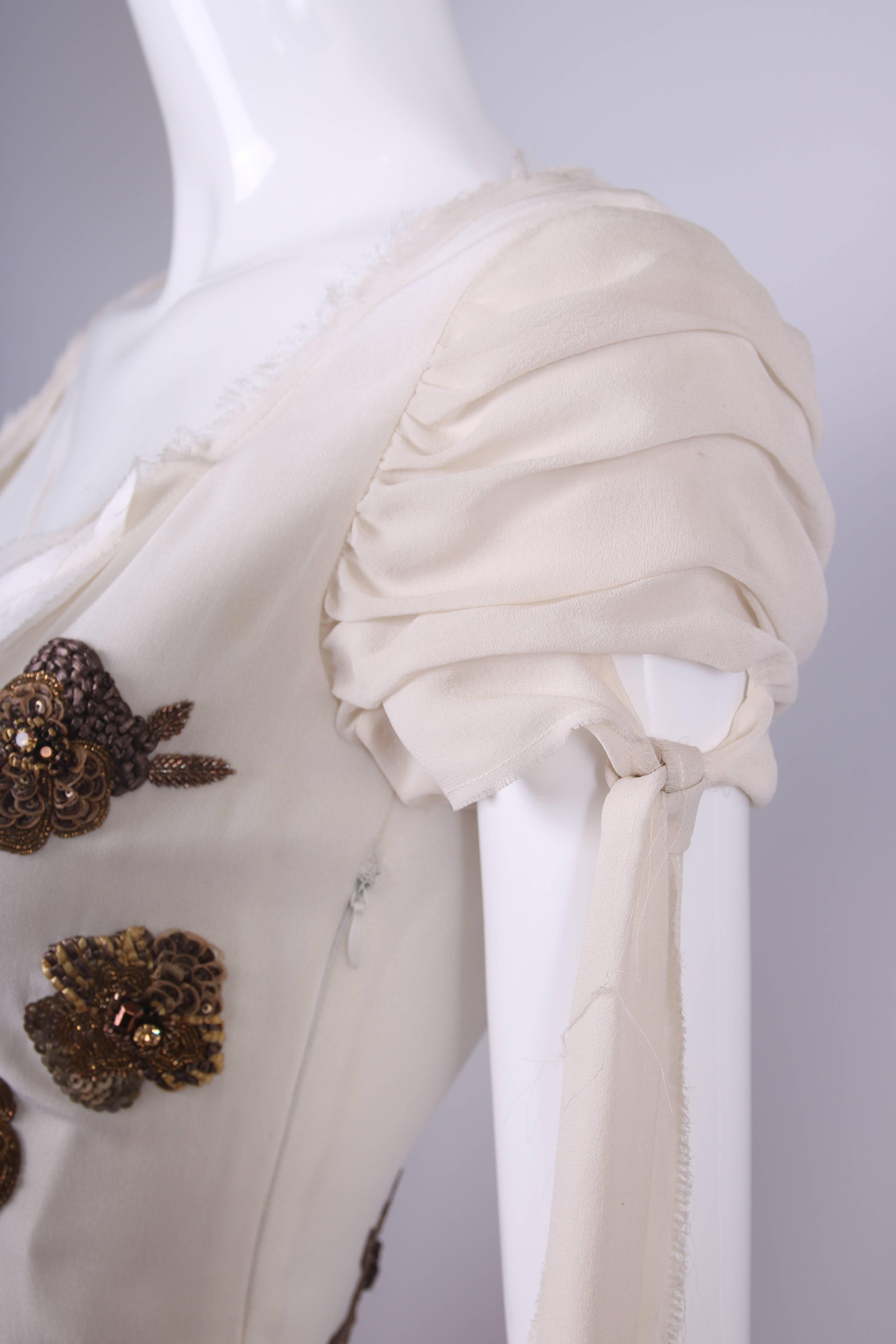 Dice Kayek White Silk Dress w/Floral Beaded Design  1