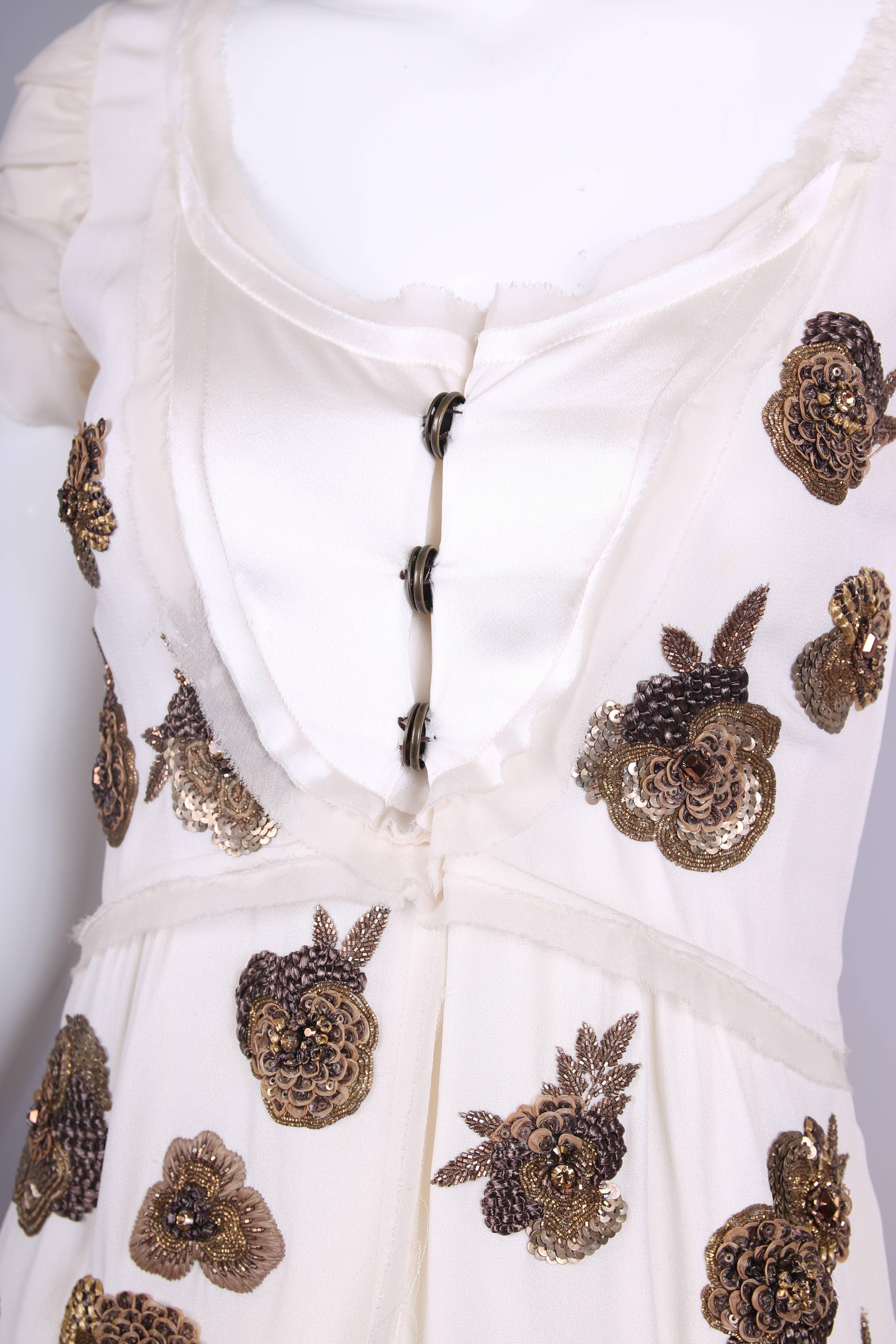 Dice Kayek White Silk Dress w/Floral Beaded Design  2