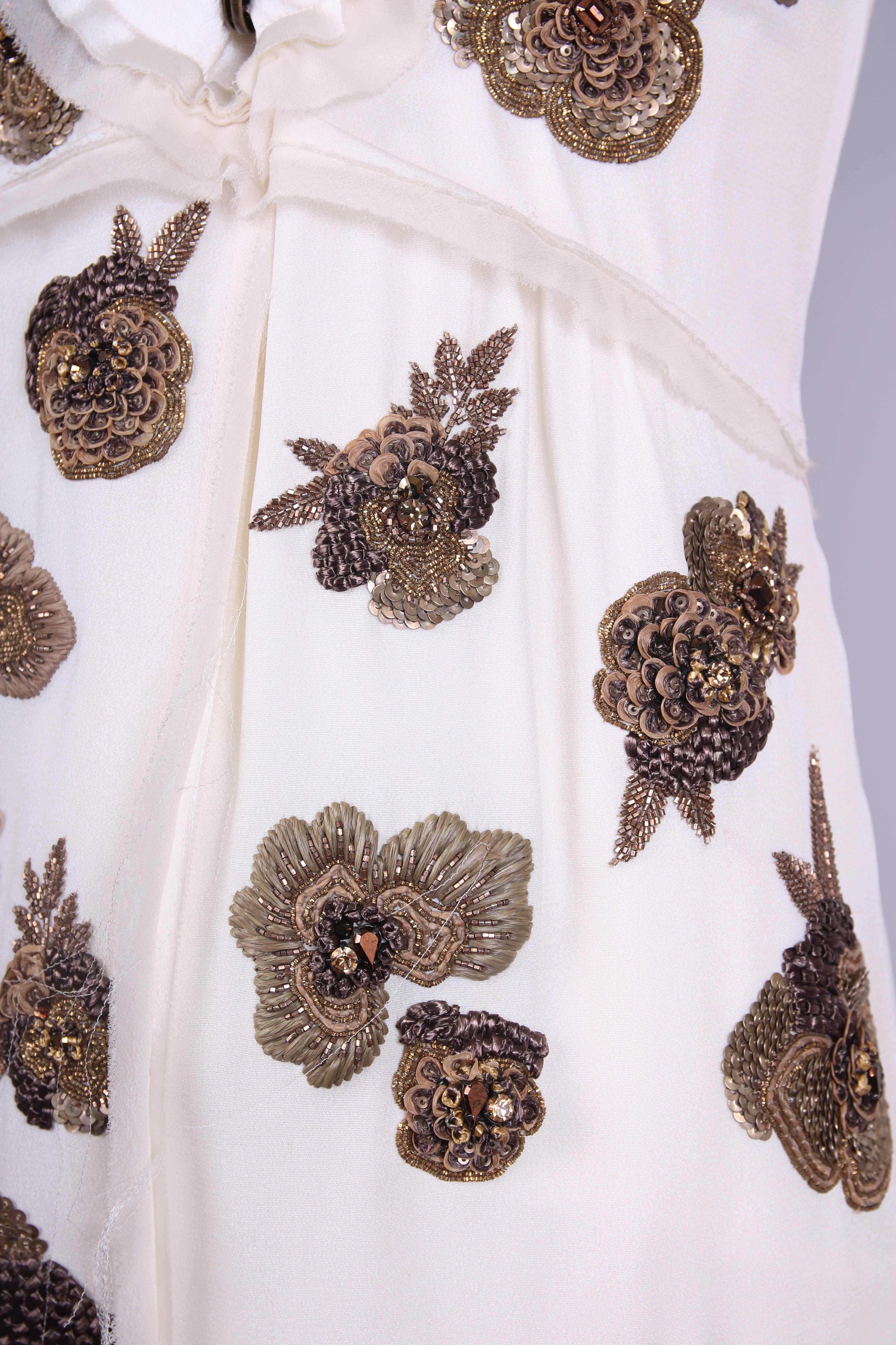 Dice Kayek White Silk Dress w/Floral Beaded Design  3