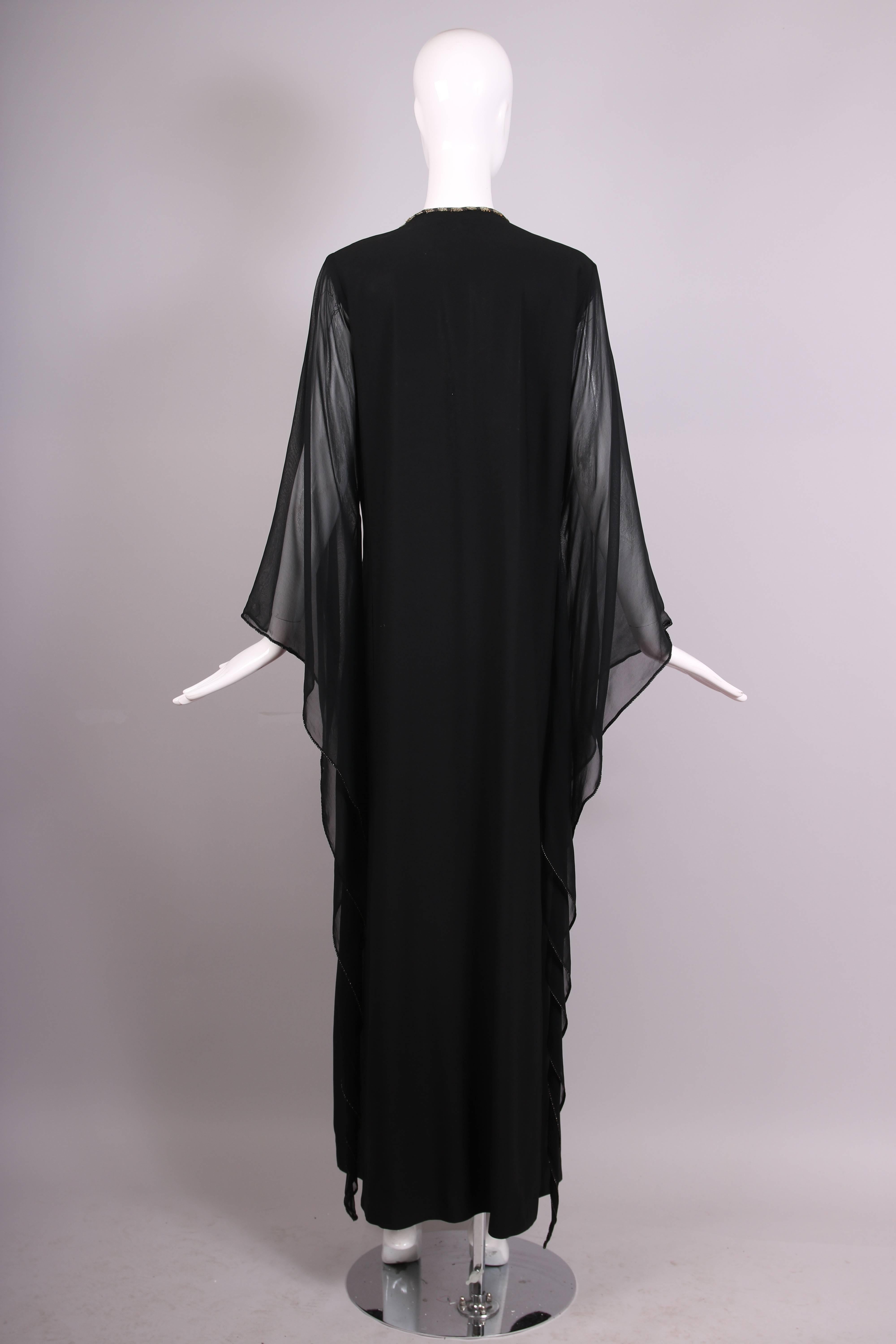 1970's Black Caftan W/Gold Embroidered Detail & Butterfly Sleeves 1