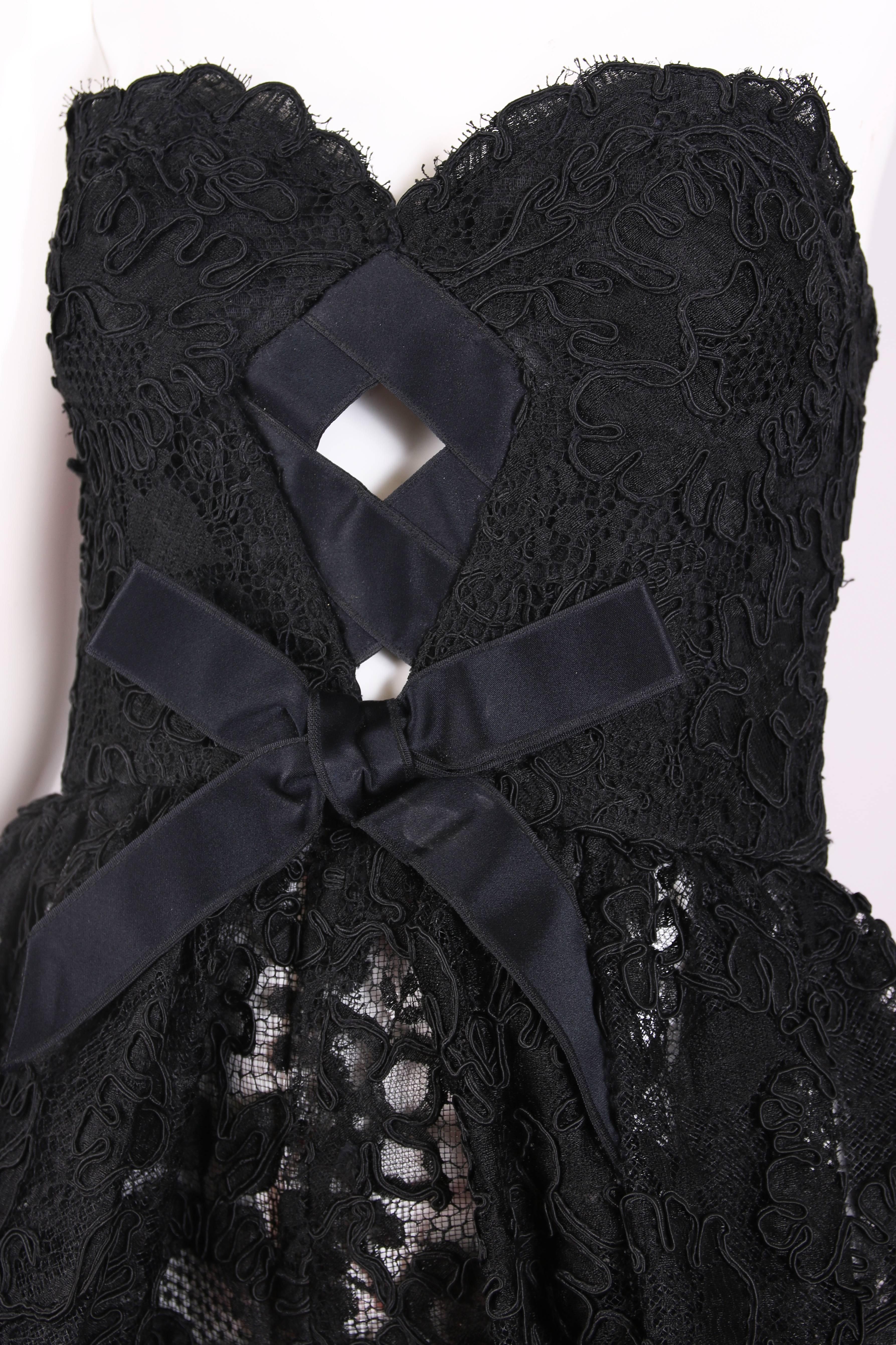 Vintage Bill Blass Black French Lace Bustier W/Peplum Waist & Silk Bow Detail 1