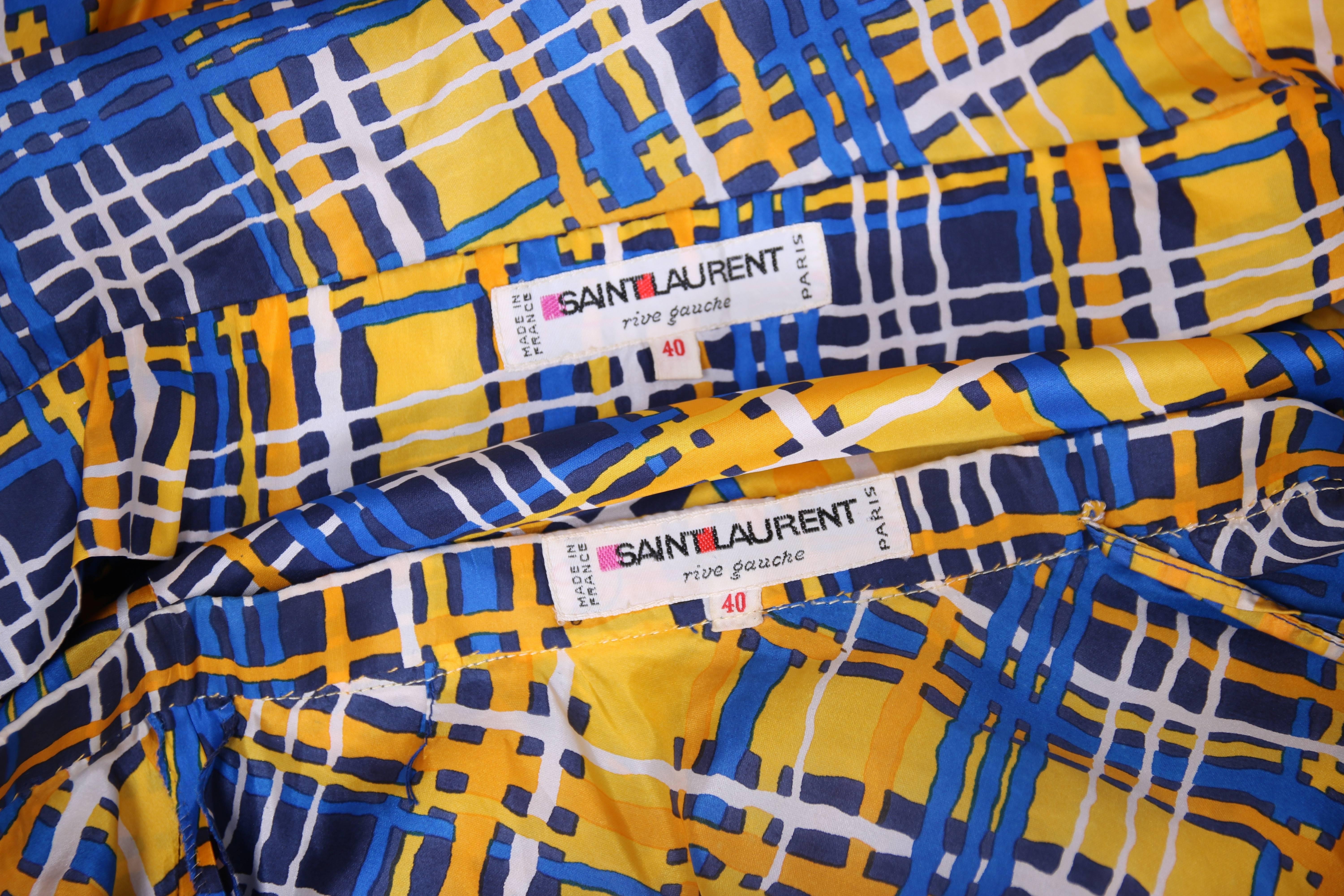 Beige Yves Saint Laurent YSL Yellow & Blue Plaid Silk 2-Piece Skirt & Halter Ensemble For Sale