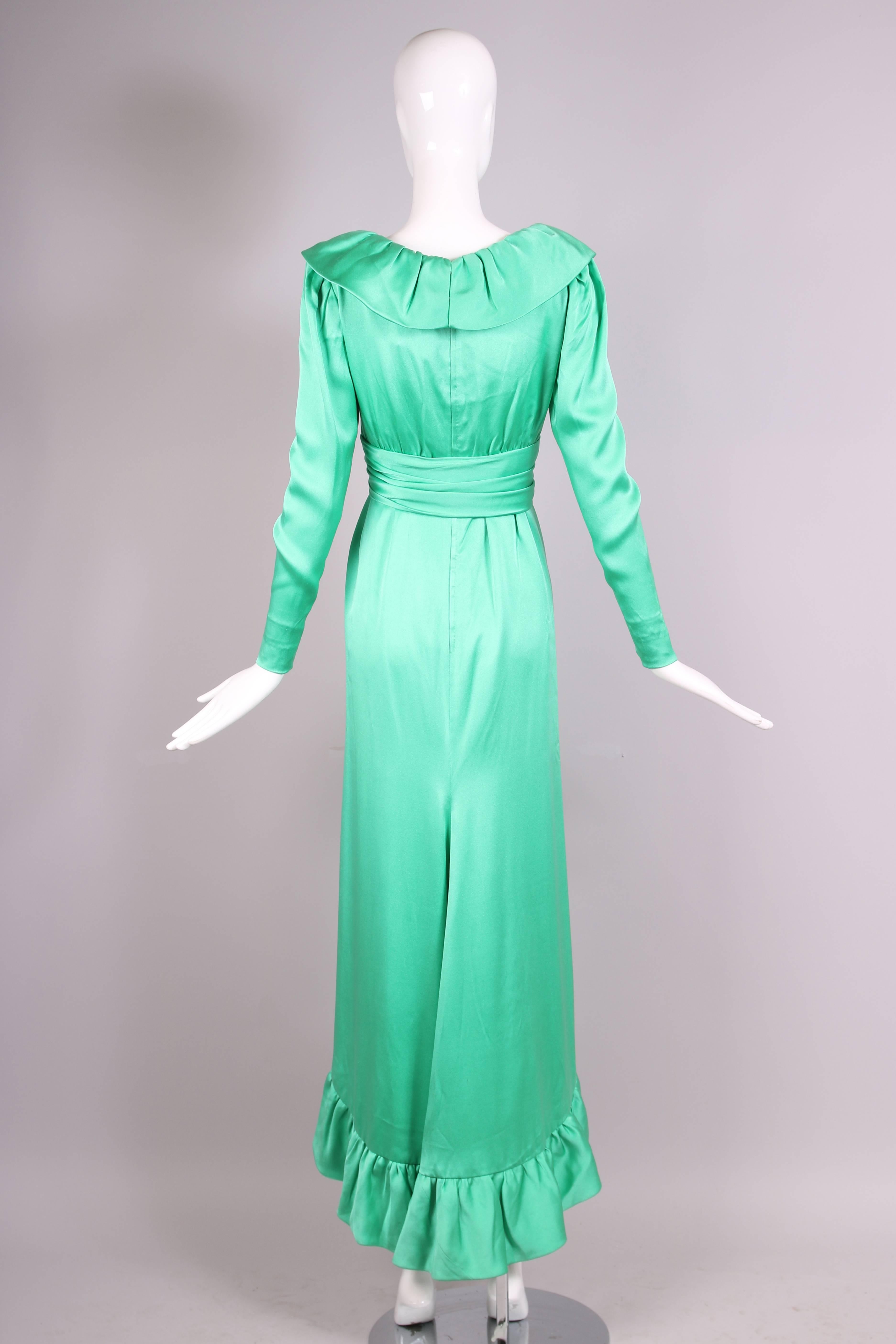 Givenchy Haute Couture Sea Foam Green Silk Gown With Ruffle Neckline No 70369 1
