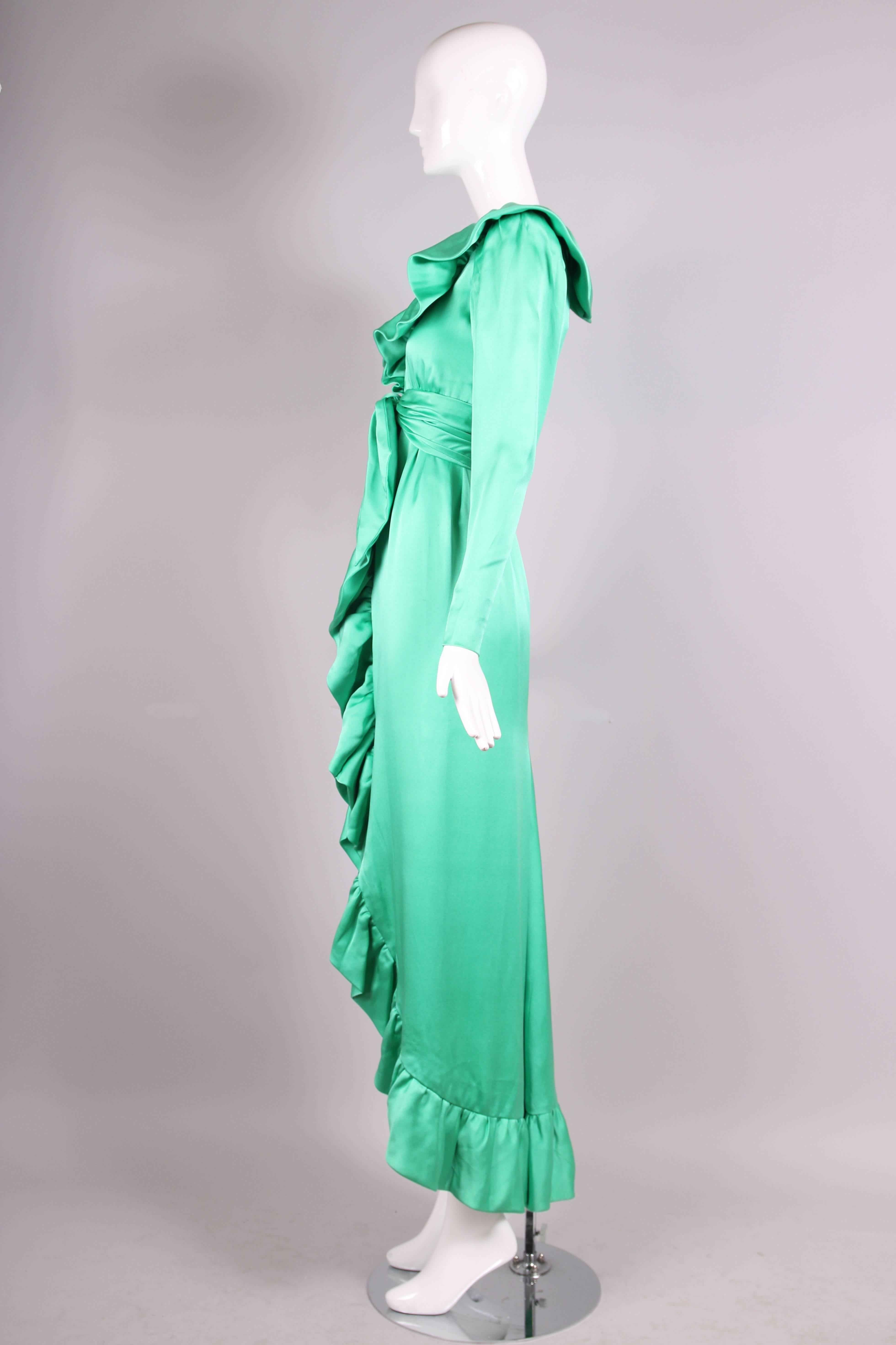 Women's Givenchy Haute Couture Sea Foam Green Silk Gown With Ruffle Neckline No 70369