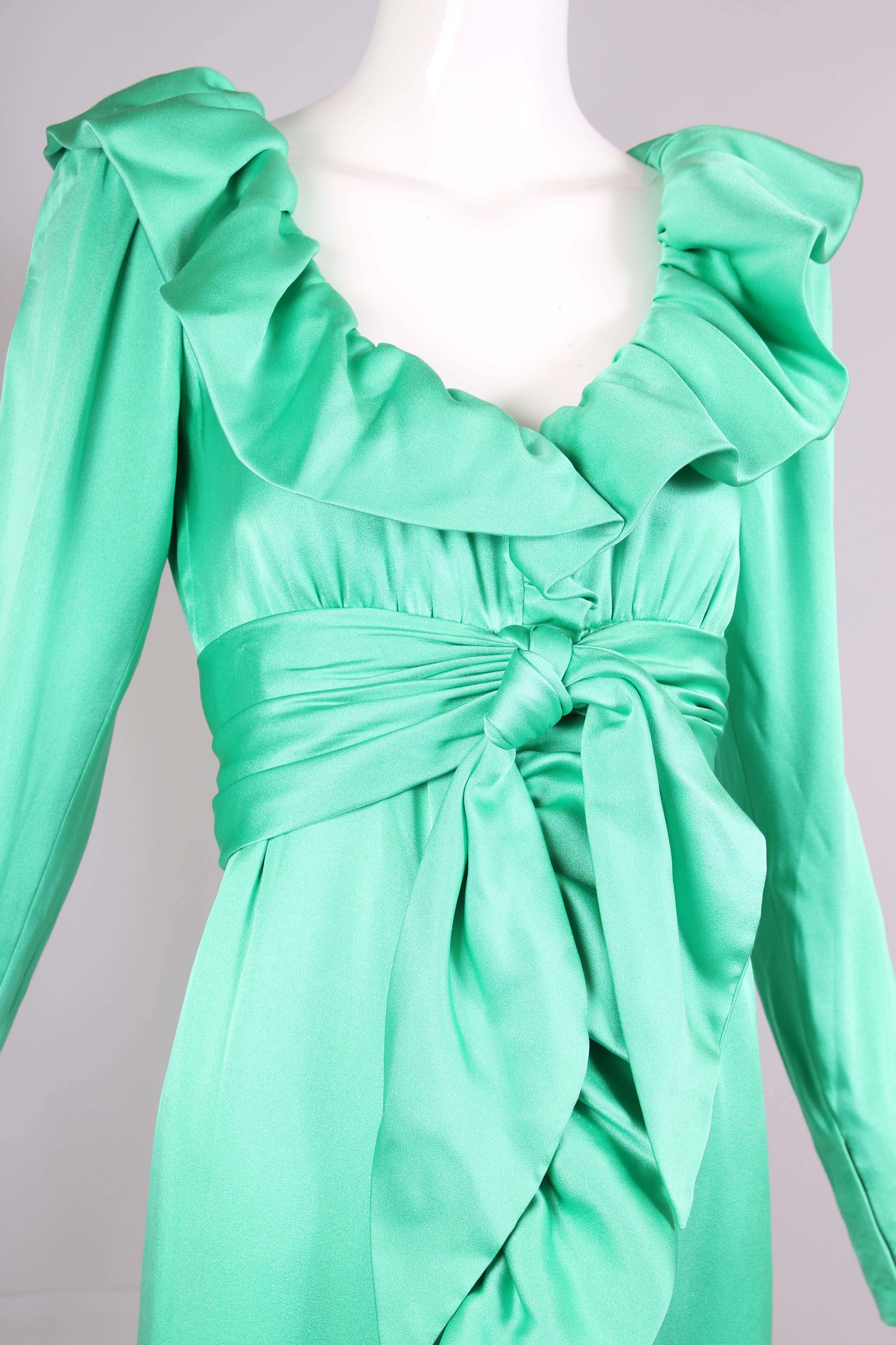 Givenchy Haute Couture Sea Foam Green Silk Gown With Ruffle Neckline No 70369 2