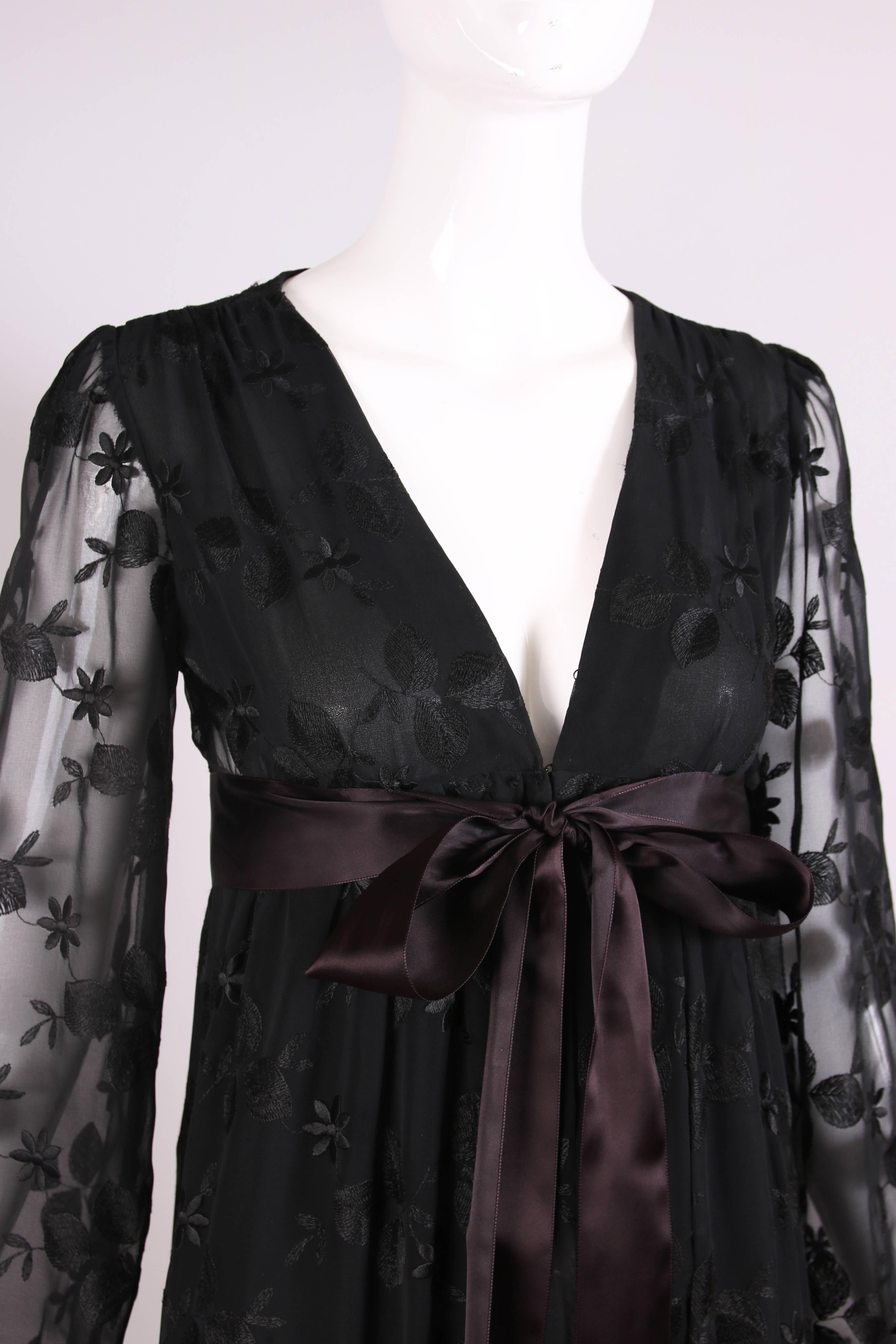 Givenchy Haute Couture Black Silk Embroidered Gown With Fringe Detail No 57292 In Excellent Condition For Sale In Studio City, CA