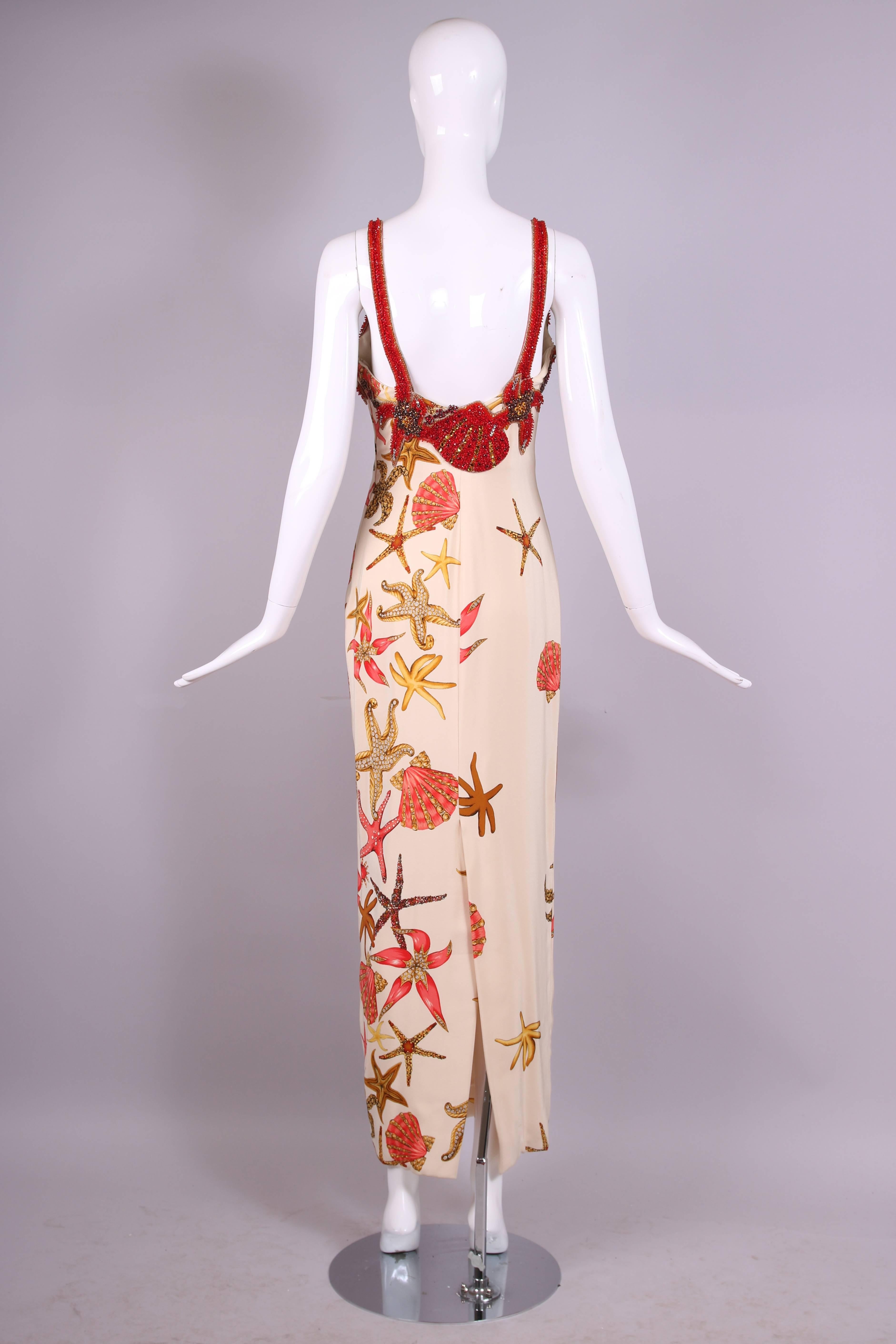 1992 S/S Versace Silk Starfish & Seashell Themed Evening Gown W/Beaded Bustier 2