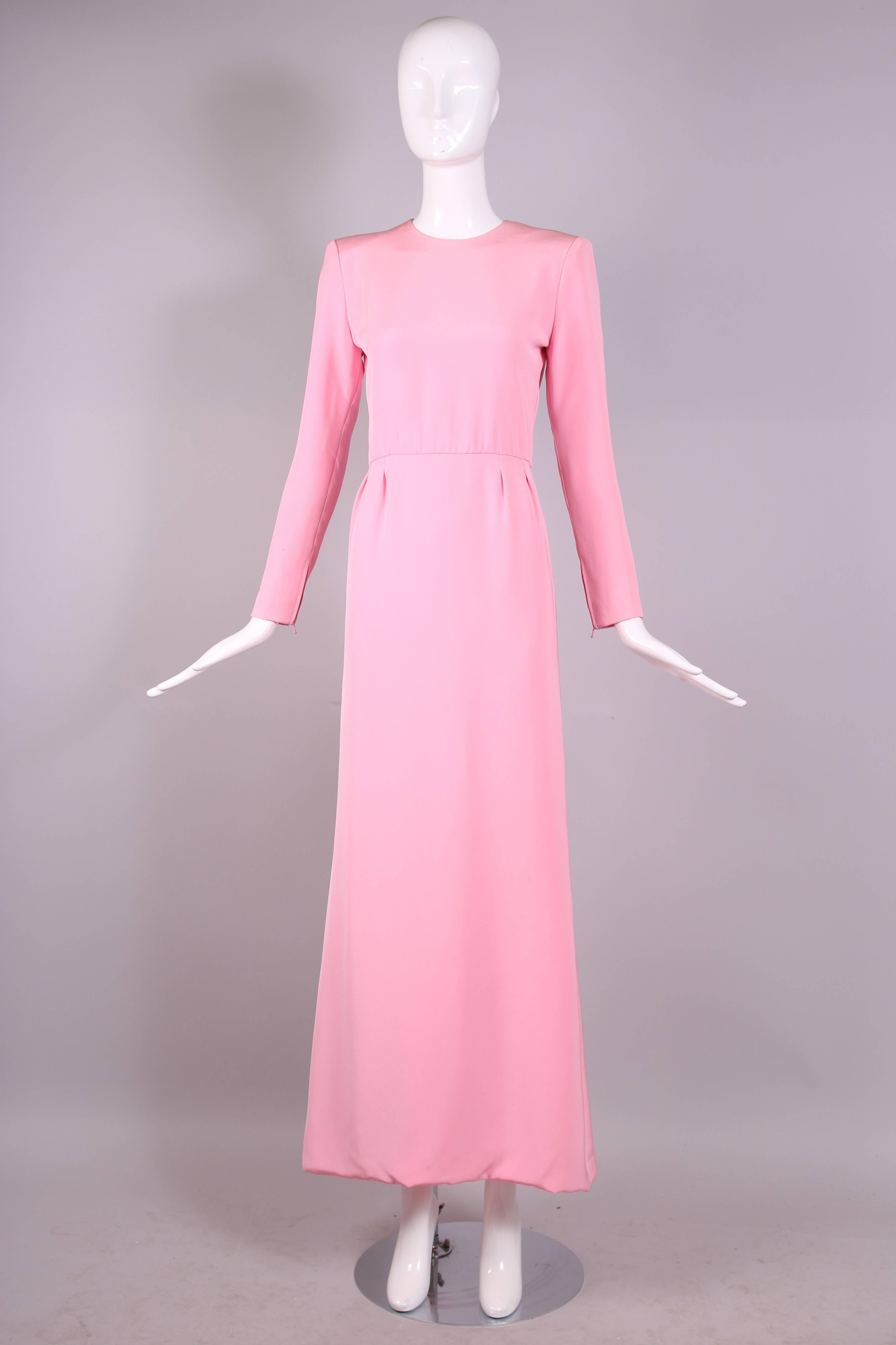 Vintage Pierre Balmain Haute Couture Baby Pink Silk Crepe A-line Gown No. 172184 In Excellent Condition In Studio City, CA
