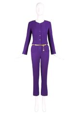 2003 Chanel Purple Wool Boucle Jumpsuit w/Four Frontal Patch Pockets