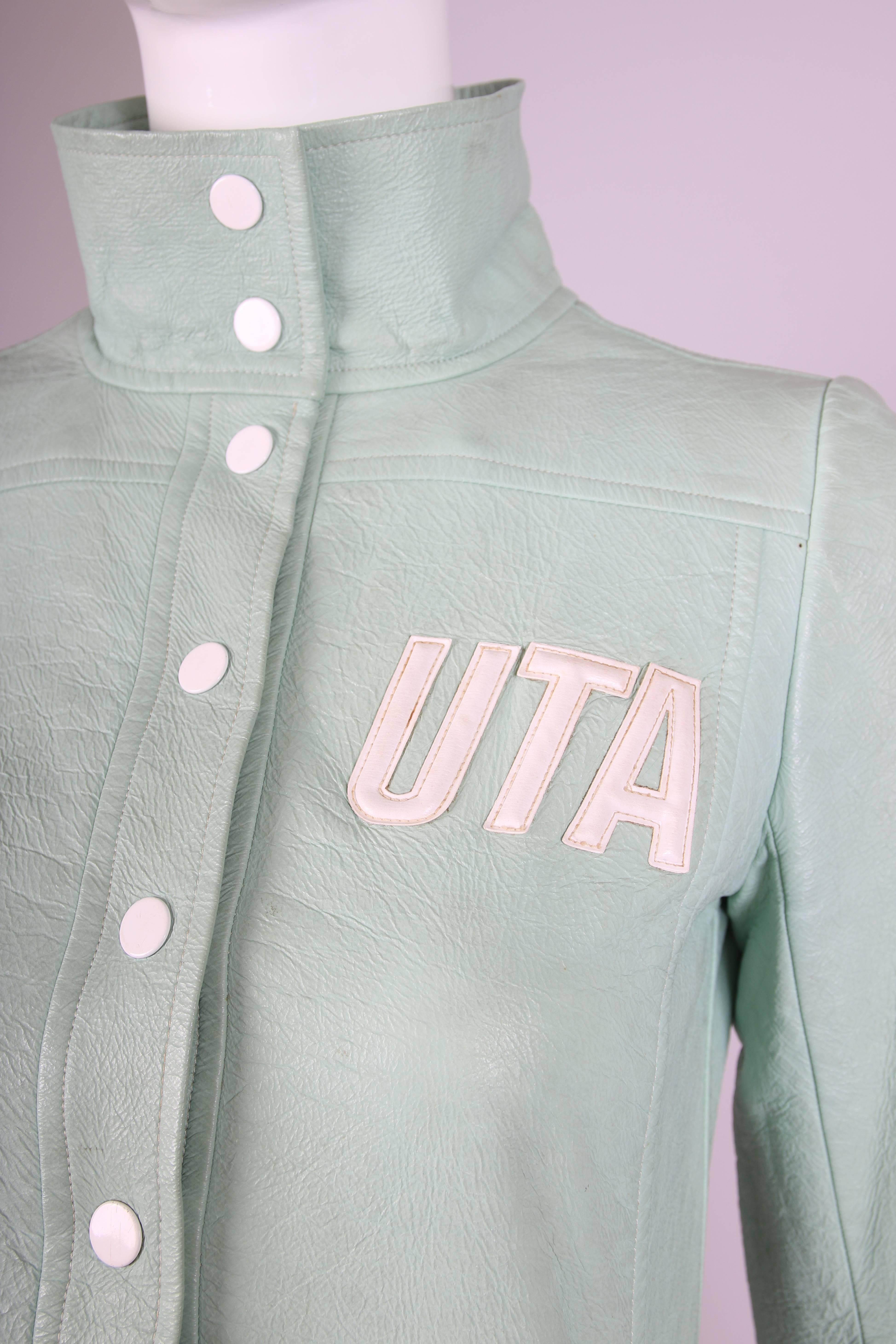 Courreges Pale Green Vinyl Cropped Jacket Ca. 1973 In Good Condition In Studio City, CA