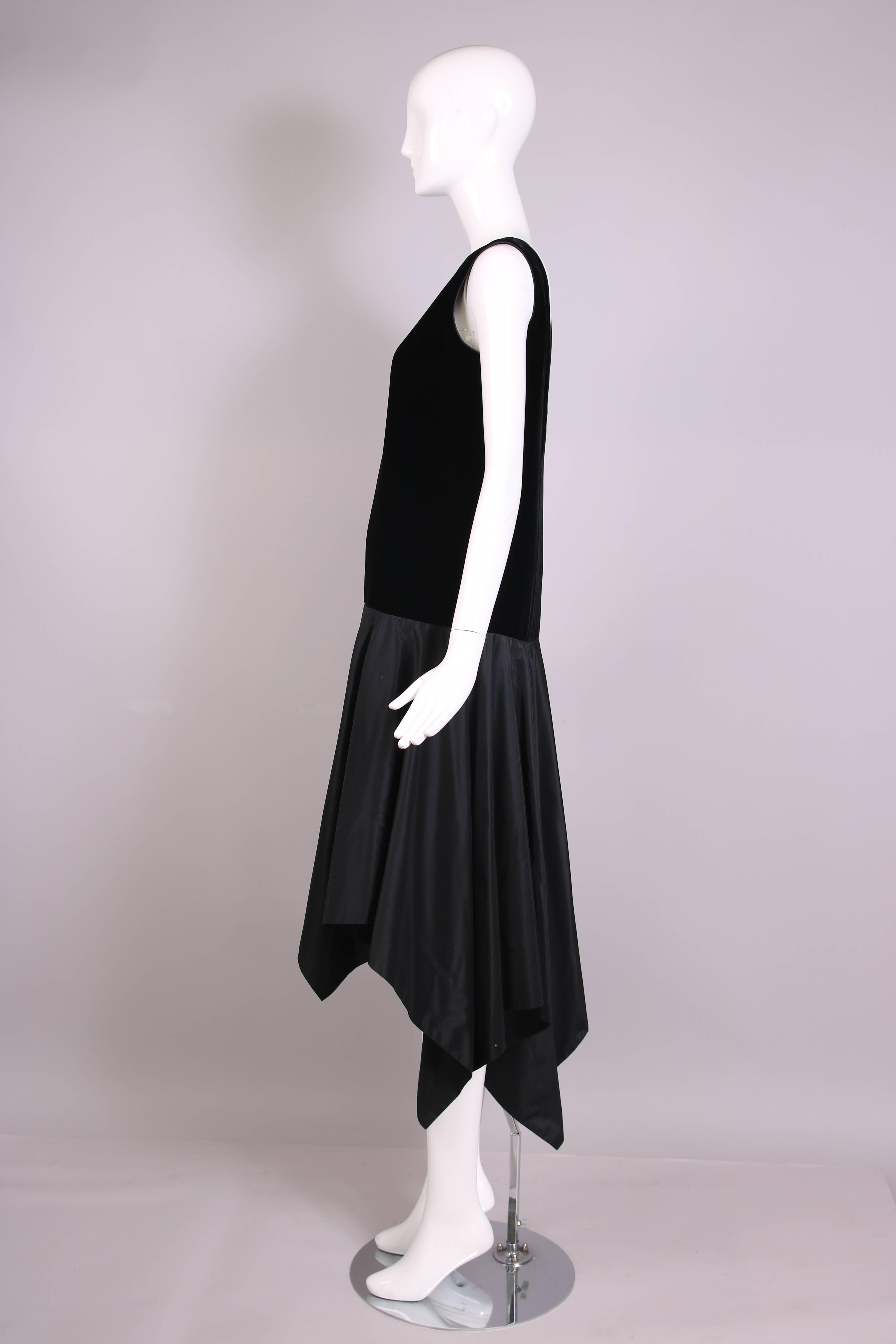 Lanvin Haute Couture Black Velvet & Taffeta Cocktail Dress w/Hanky Hem No.91366 In Excellent Condition For Sale In Studio City, CA