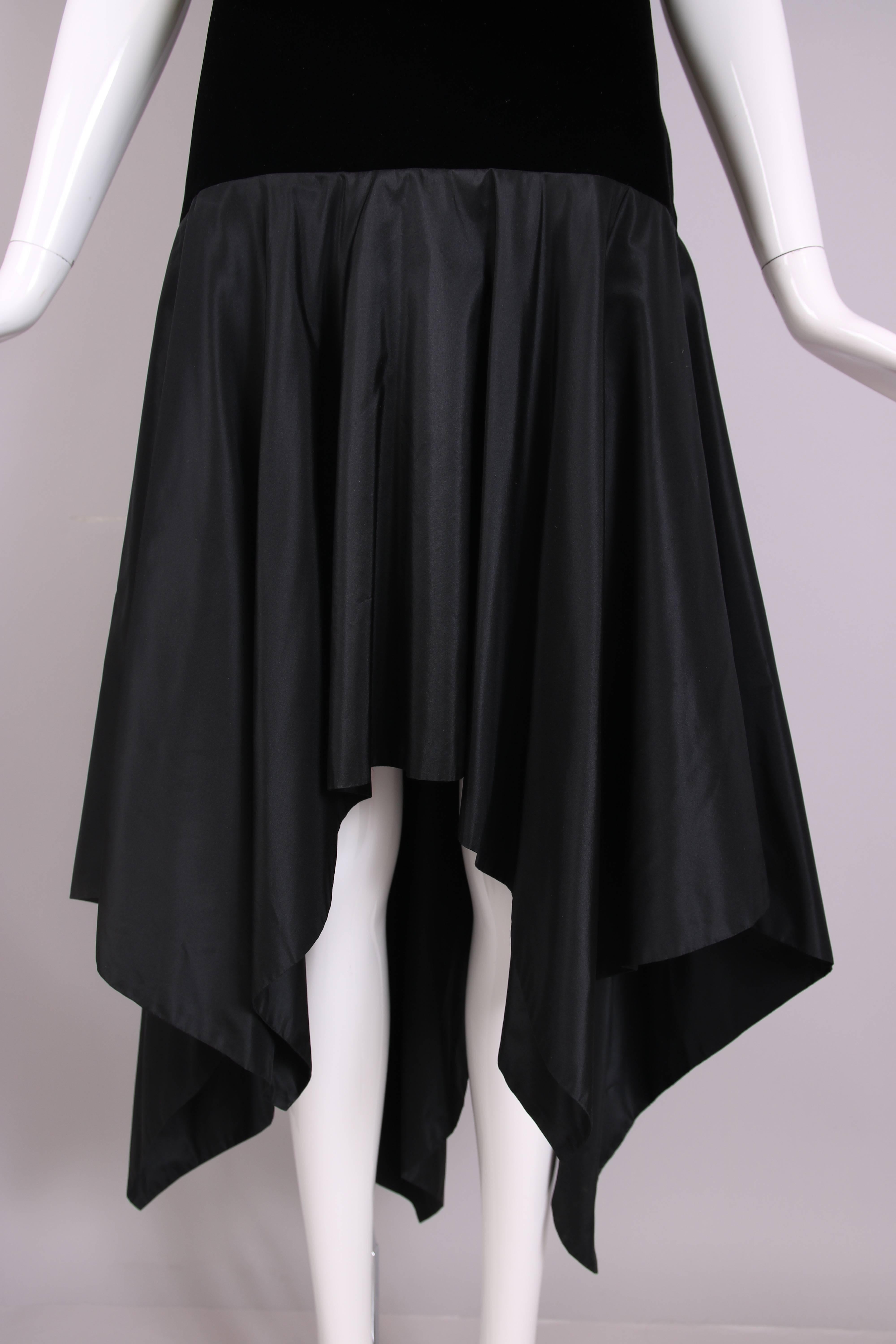 Women's Lanvin Haute Couture Black Velvet & Taffeta Cocktail Dress w/Hanky Hem No.91366 For Sale