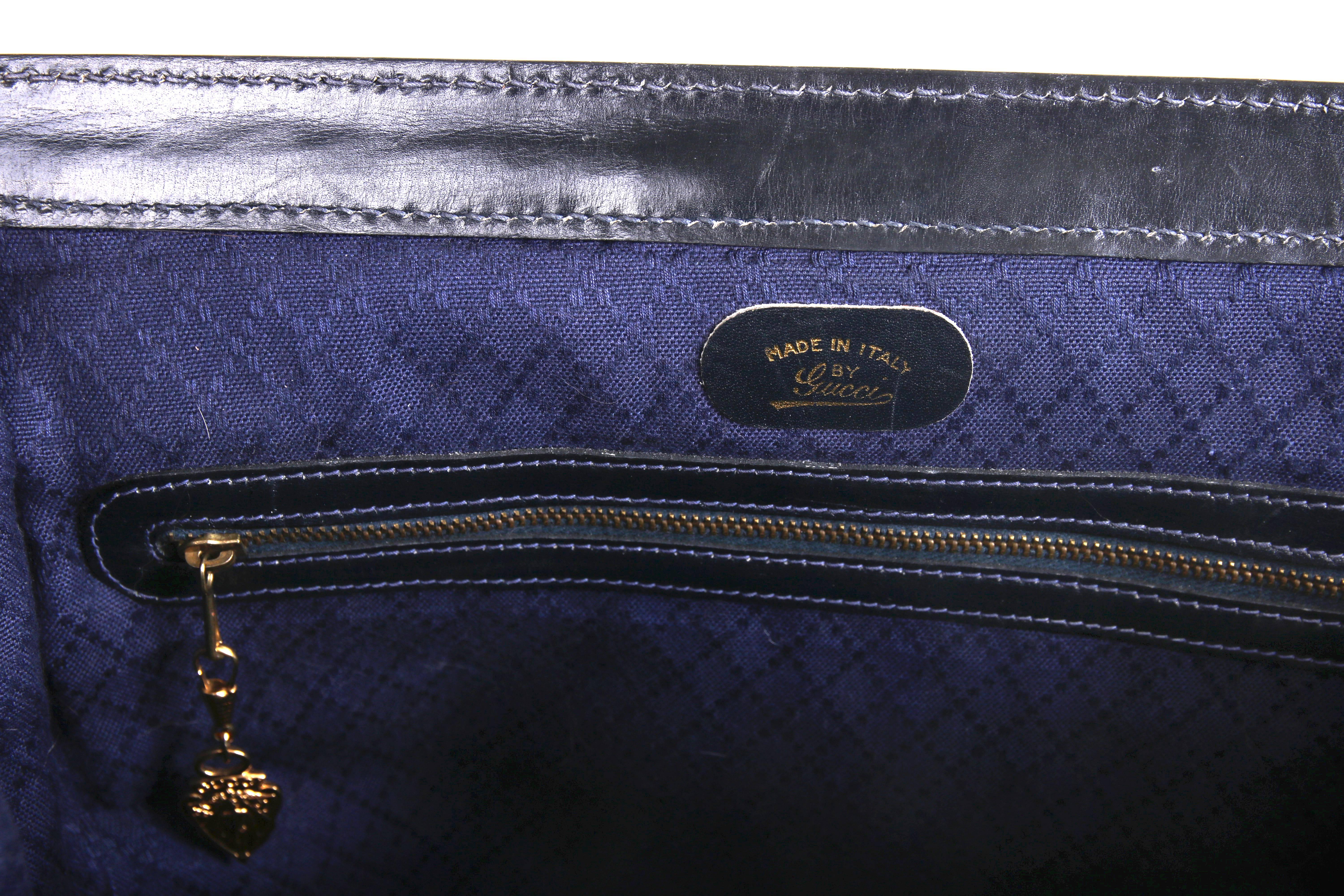 Rare 1970s Gucci Navy Blue Suede Doctor's Bag Handbag Tote w/Gucci Racer Stripe 1