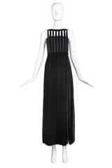 Vintage Chloe Schwarz ärmelloses Kleid In Samt Band & Scher Stoff w/Käfig oben