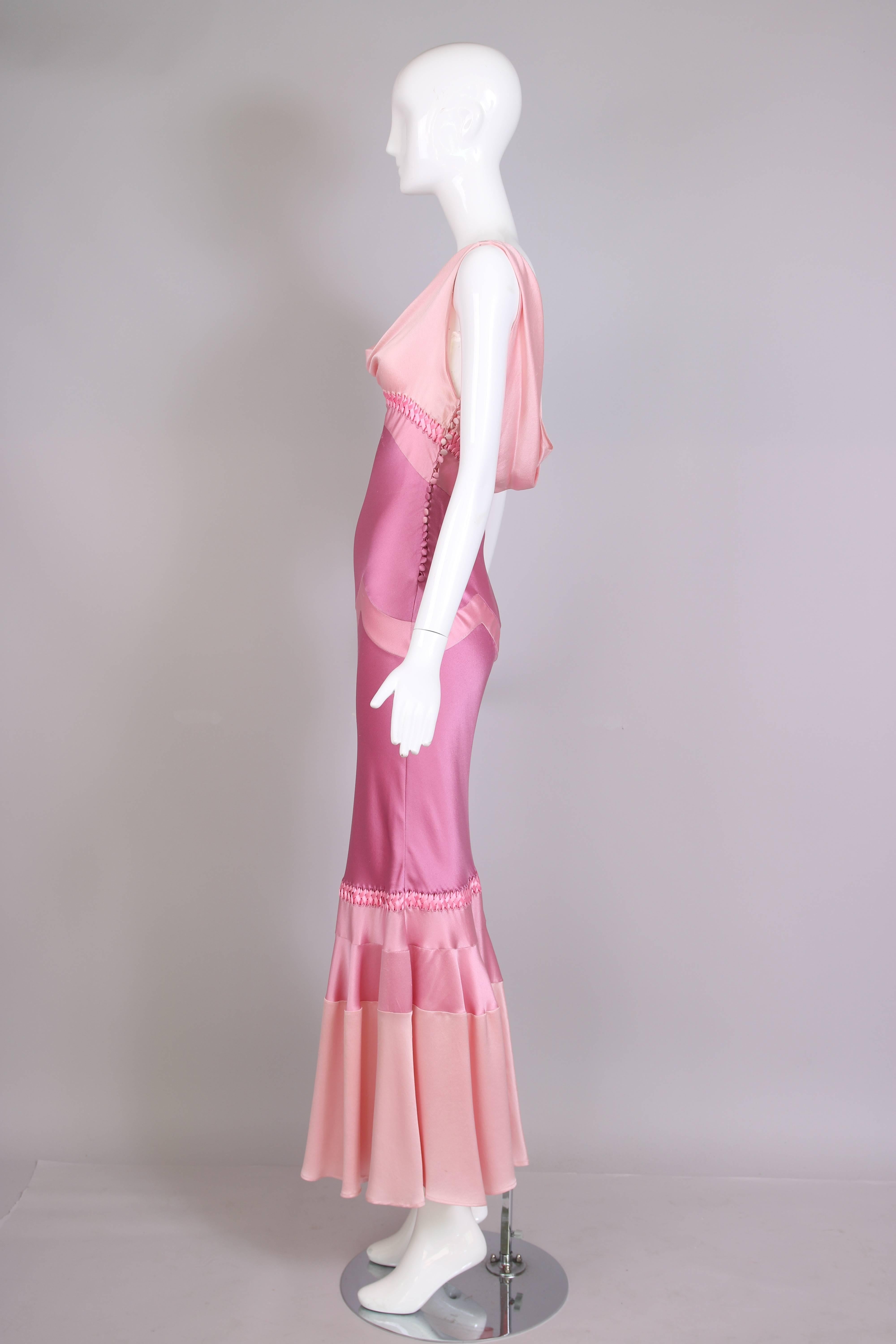 Women's Christian Dior by Galliano Pink Silk Bias Cut Evening Gown W/Cowl Neckline