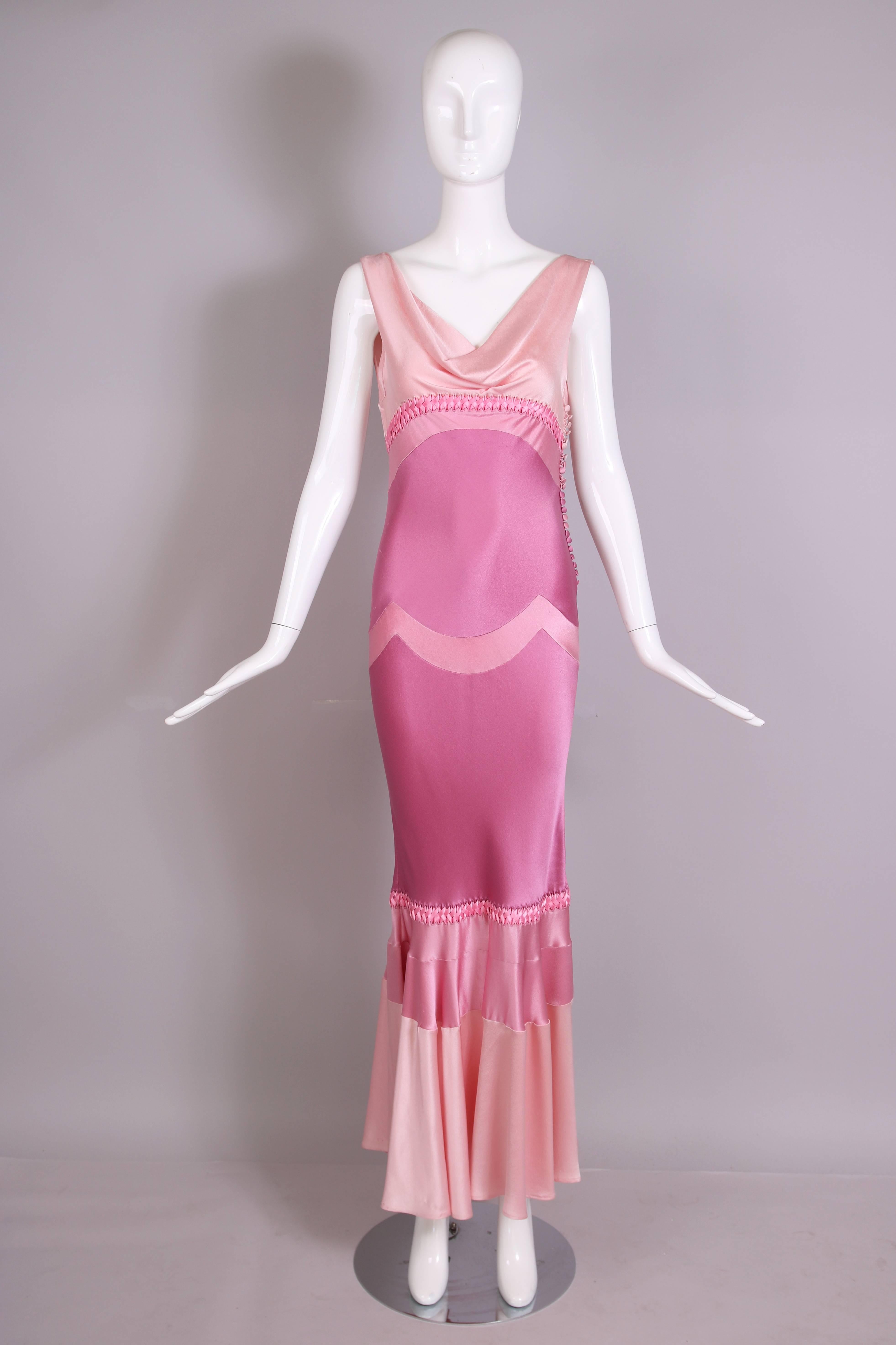 Christian Dior by Galliano Pink Silk Bias Cut Evening Gown W/Cowl Neckline In Good Condition In Studio City, CA