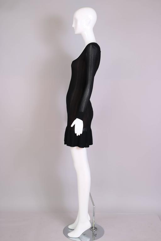 Alaia Black Sheer Stretch Viscose Long Sleeved Mini Dress W/Flounced ...