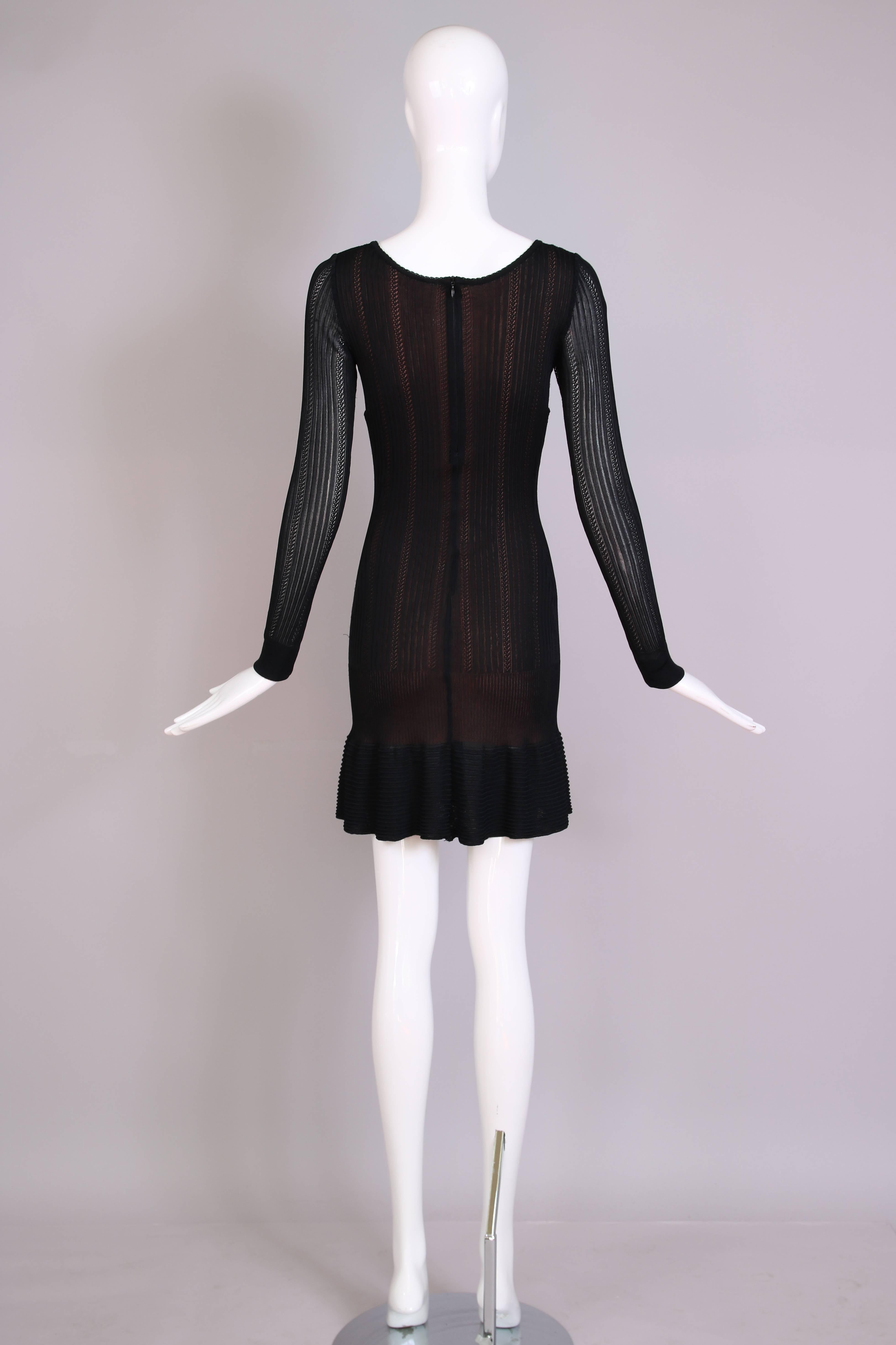 Alaïa - Robe courte à manches longues en viscose extensible noire transparente avec ourlet froncé Pour femmes en vente